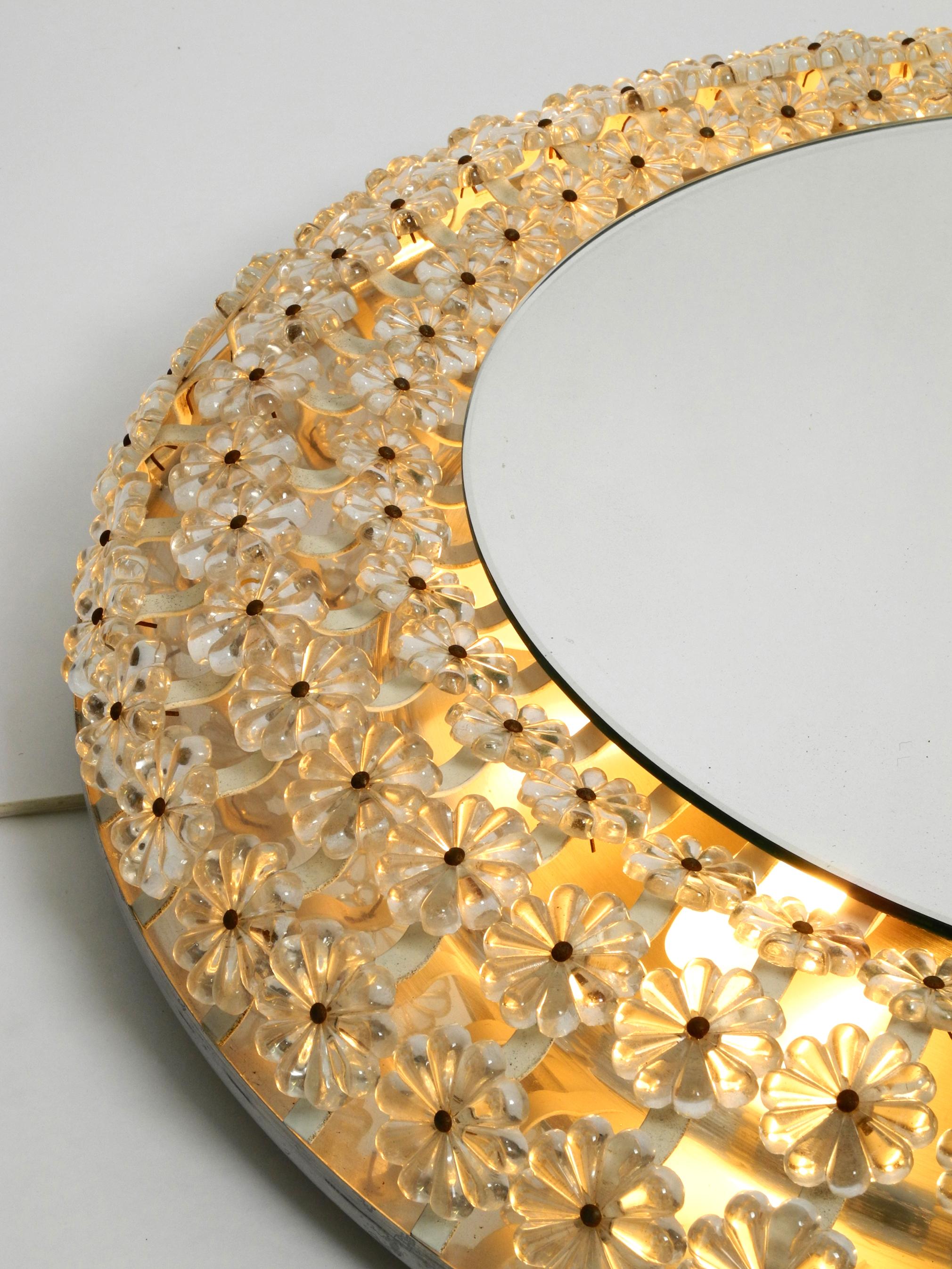 XXL Midcentury Wall Mirror Illuminated with Real Glass Stones by Schöninger 7