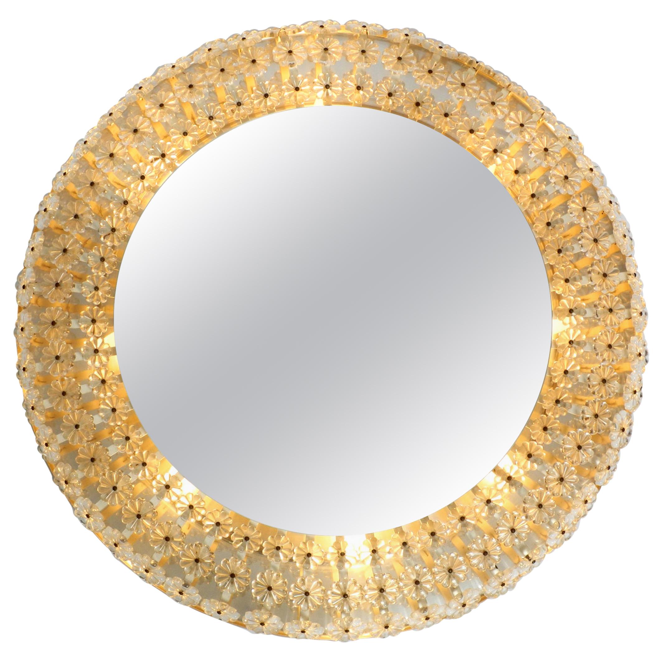 XXL Midcentury Wall Mirror Illuminated with Real Glass Stones by Schöninger