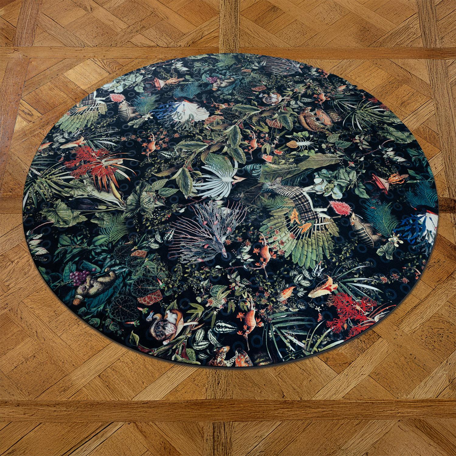 XXL Moooi round carpet with extinct animal patterns and botanical flowers For Sale 8
