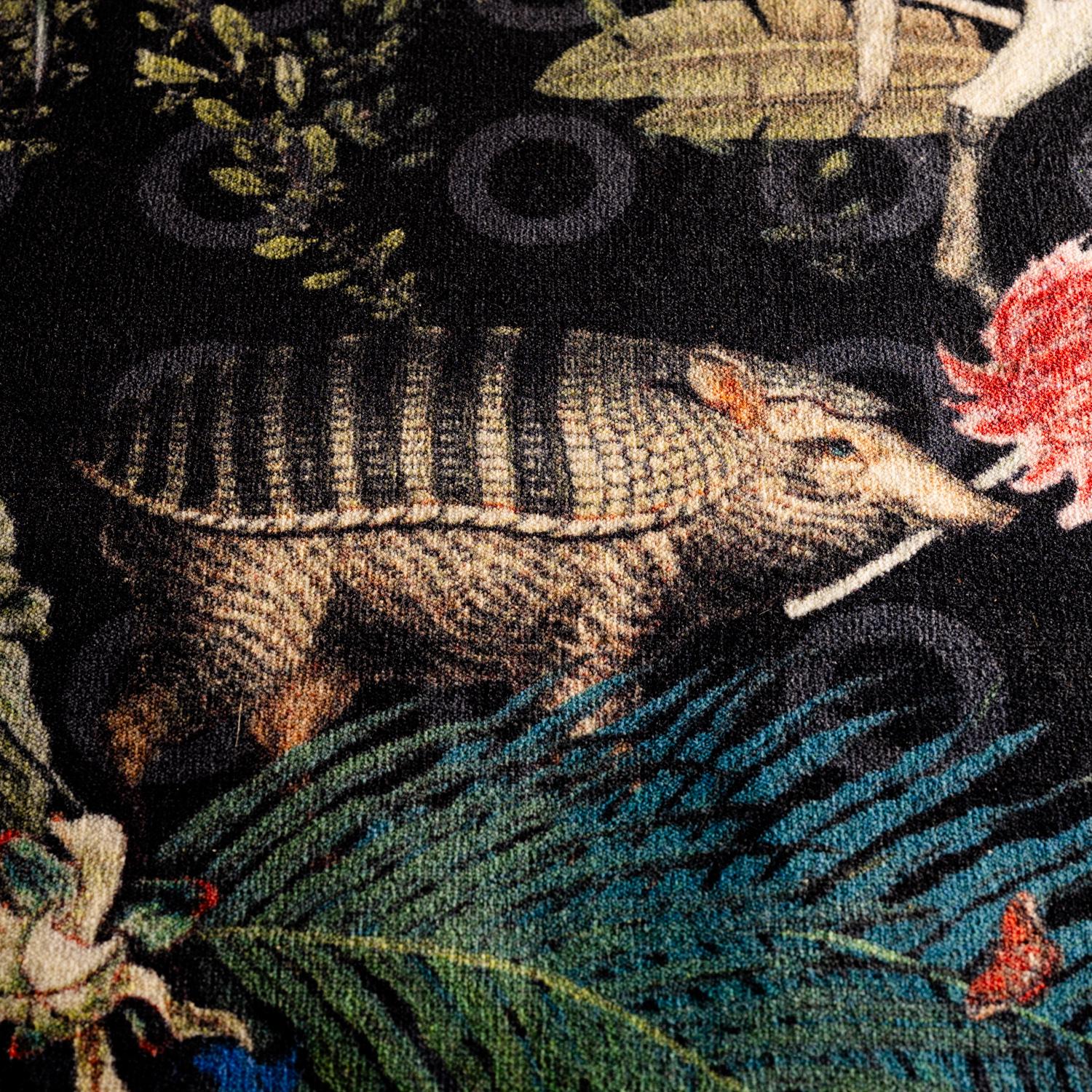 Textile XXL Moooi round carpet with extinct animal patterns and botanical flowers For Sale