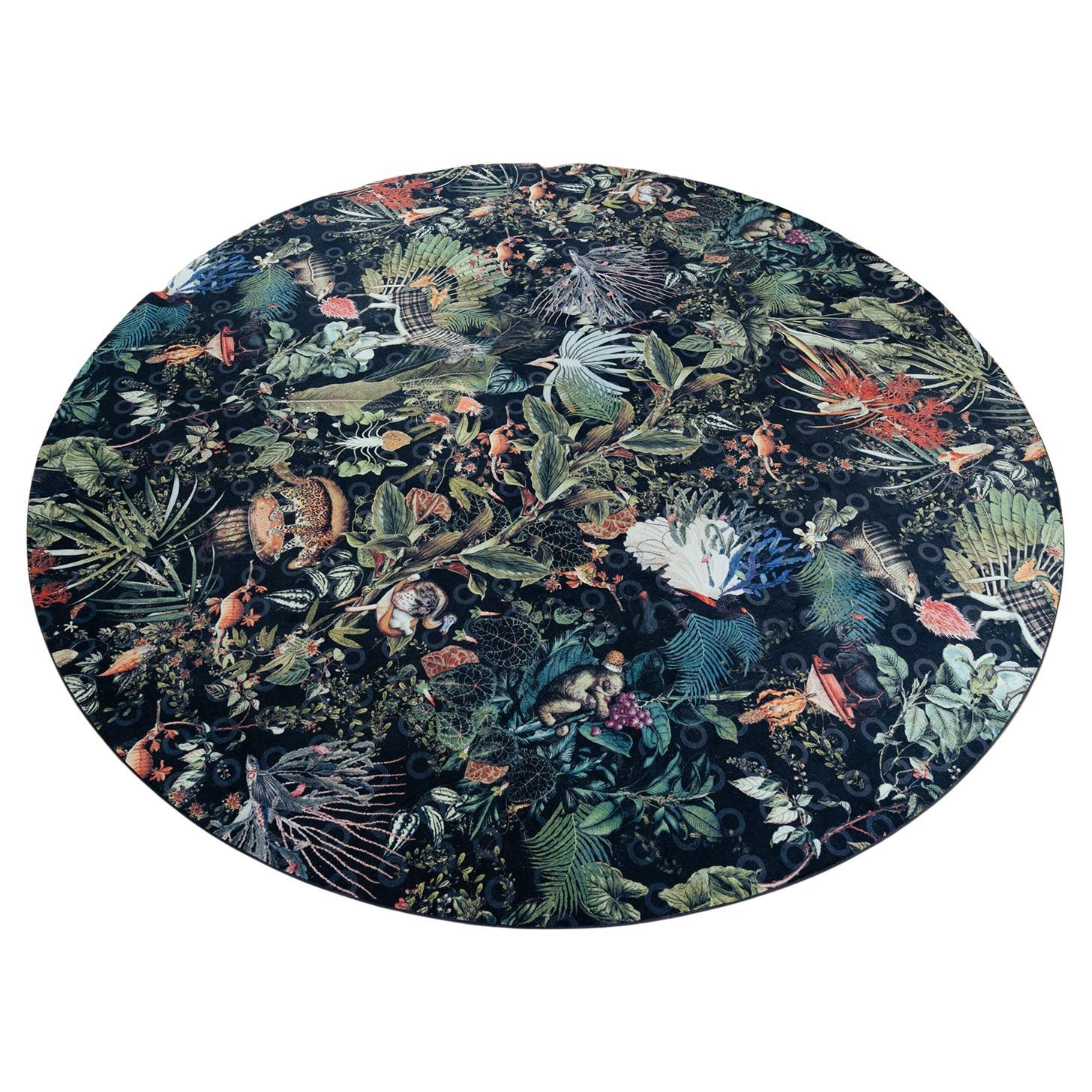 XXL Moooi round carpet with extinct animal patterns and botanical flowers For Sale