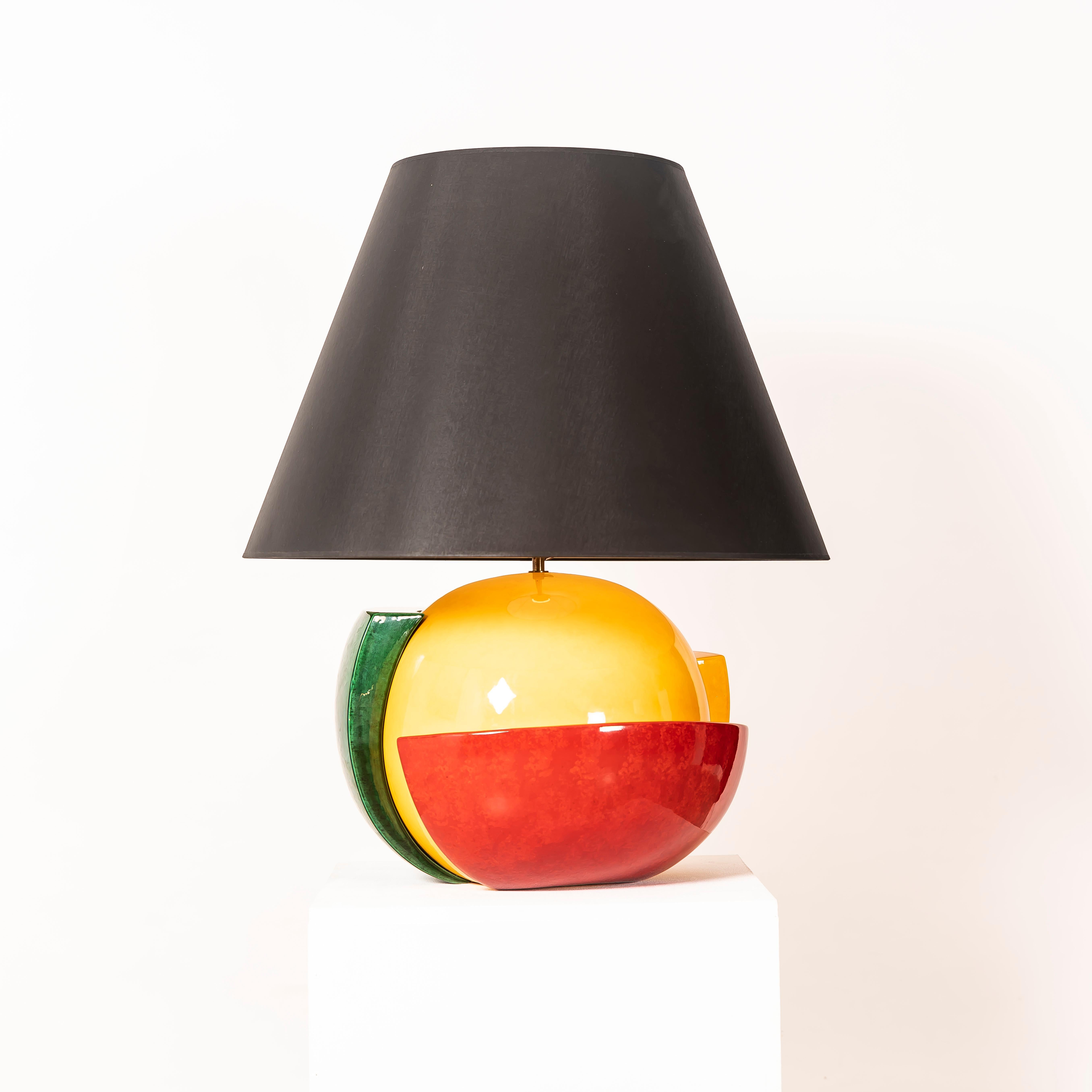 Enameled XXL Multicolor Ceramic Table Lamp Designed by François Chatain, France, 1980s For Sale