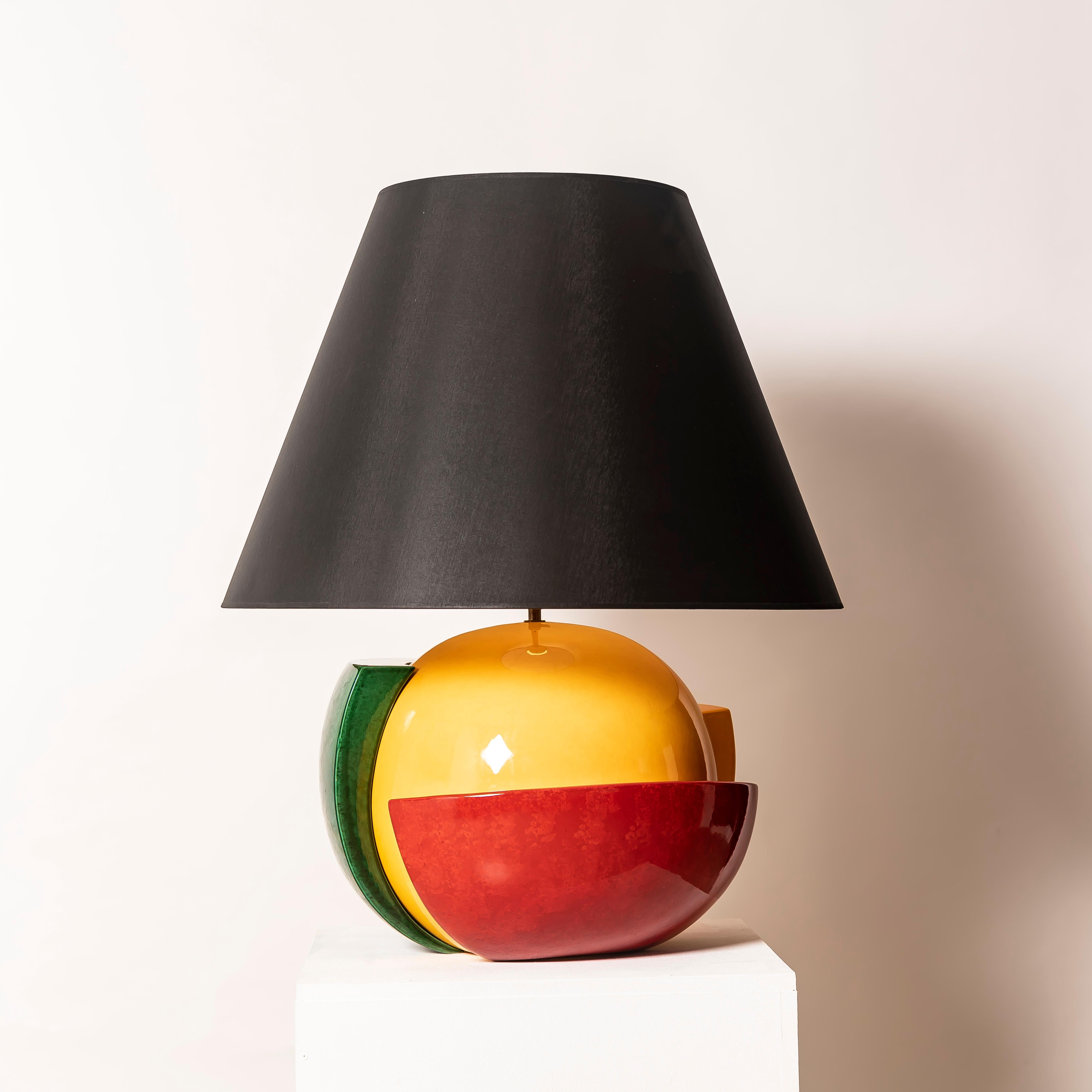 XXL Multicolor Ceramic Table Lamp Designed by François Chatain, France, 1980s In Good Condition For Sale In BARCELONA, ES