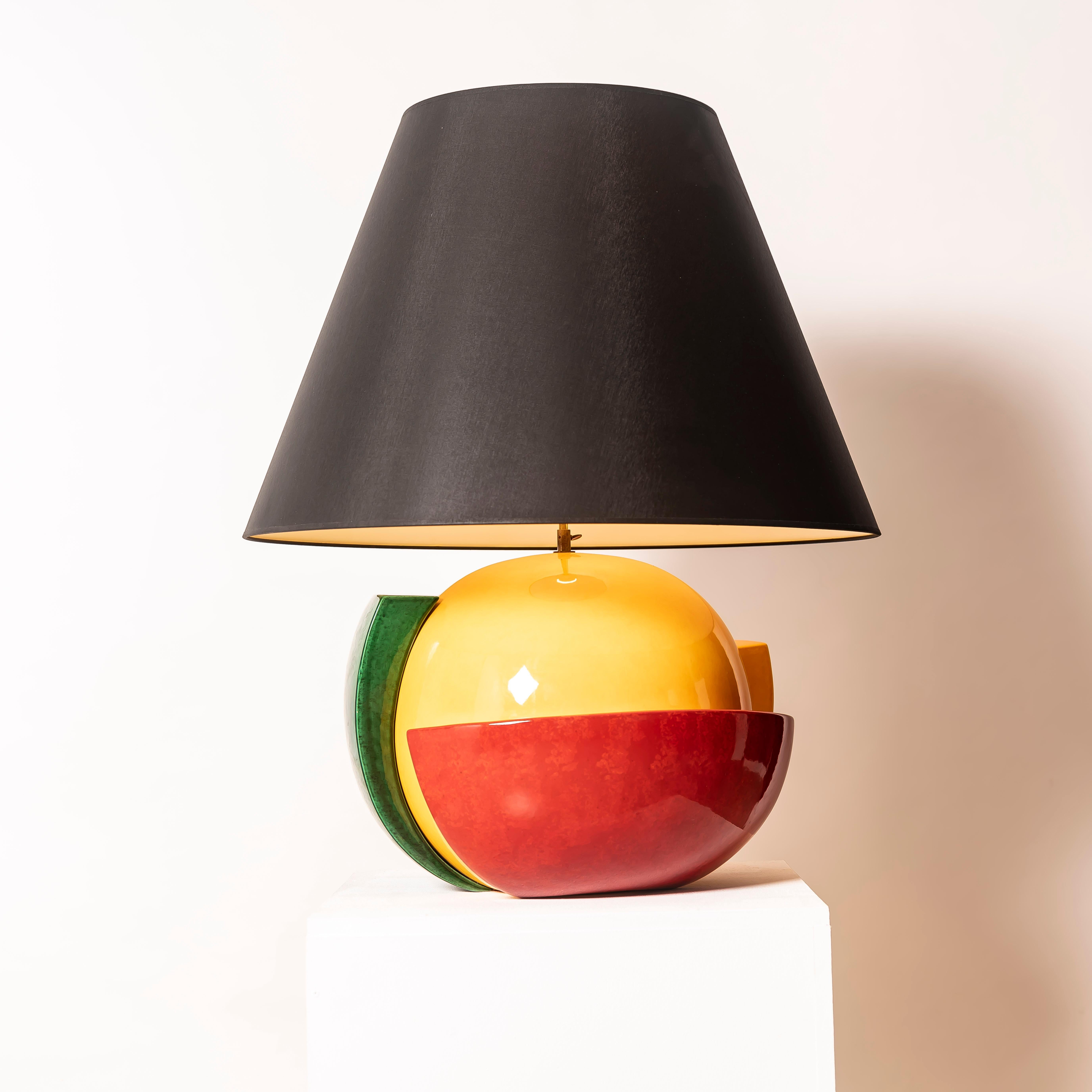 Late 20th Century XXL Multicolor Ceramic Table Lamp Designed by François Chatain, France, 1980s For Sale