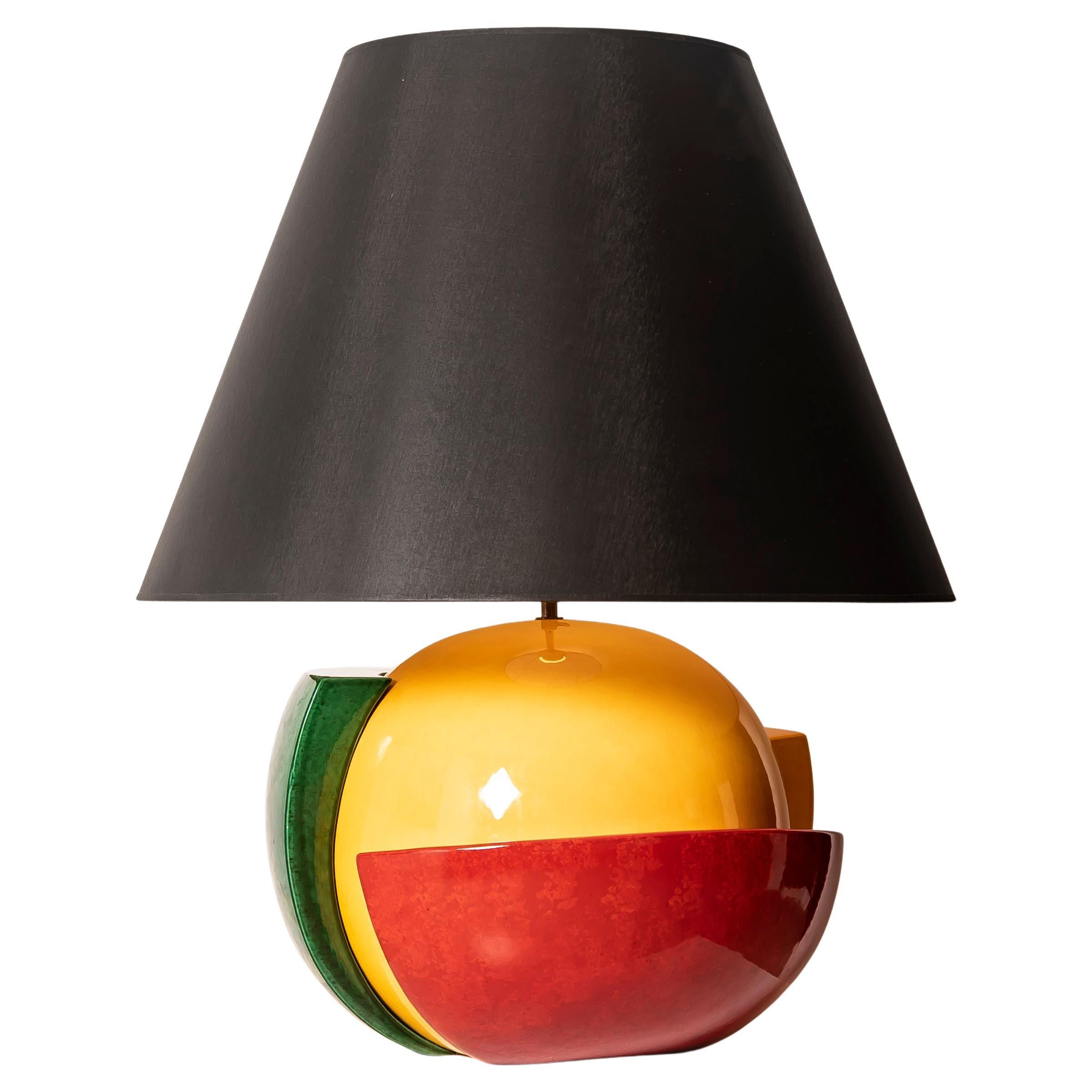 XXL Multicolor Ceramic Table Lamp Designed by François Chatain, France, 1980s For Sale