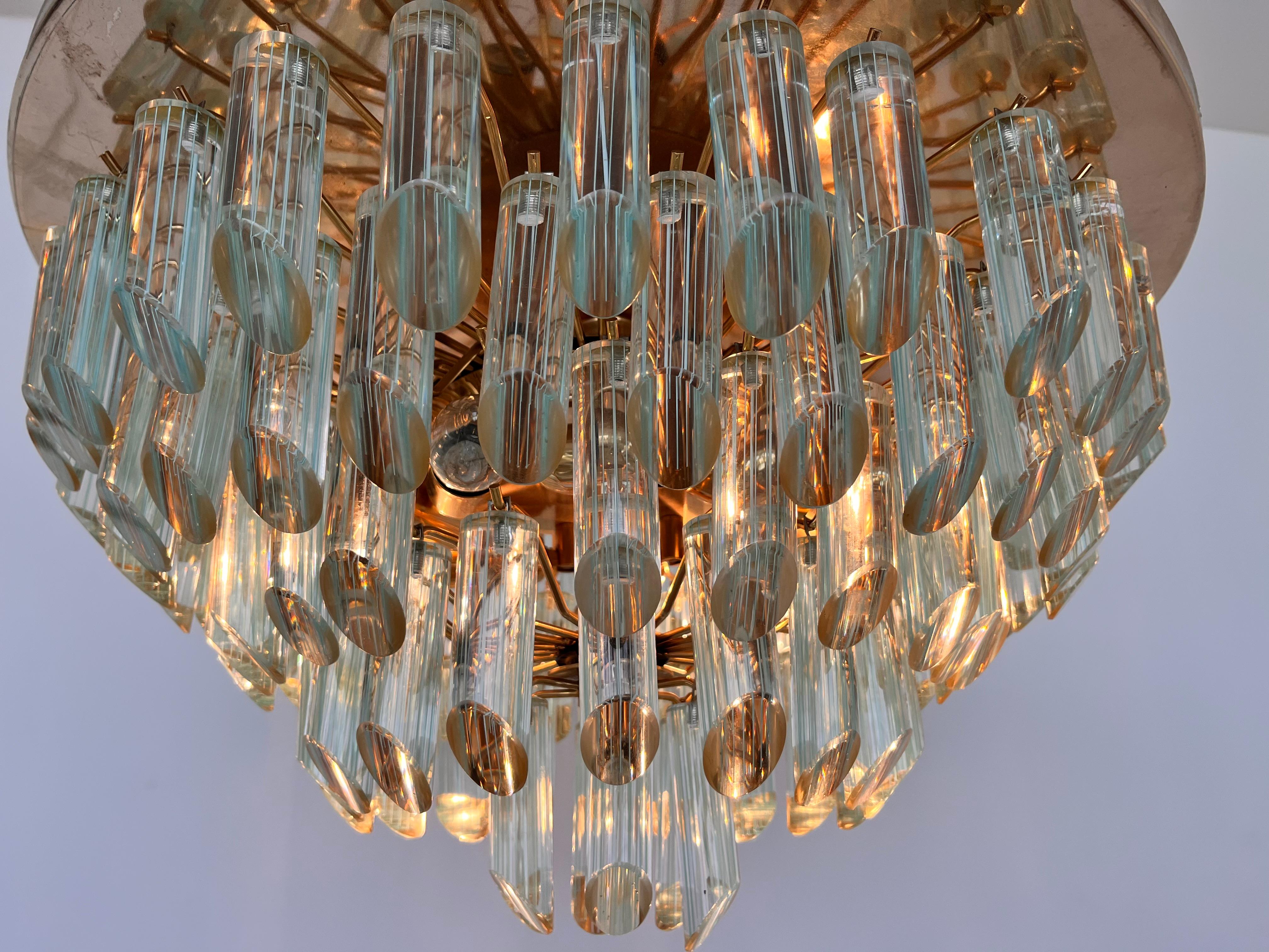Mid-Century moderno Lampada da incasso/soffitto XXL in vetro di Murano e ottone di Venini per Isa - anni '80 in vendita