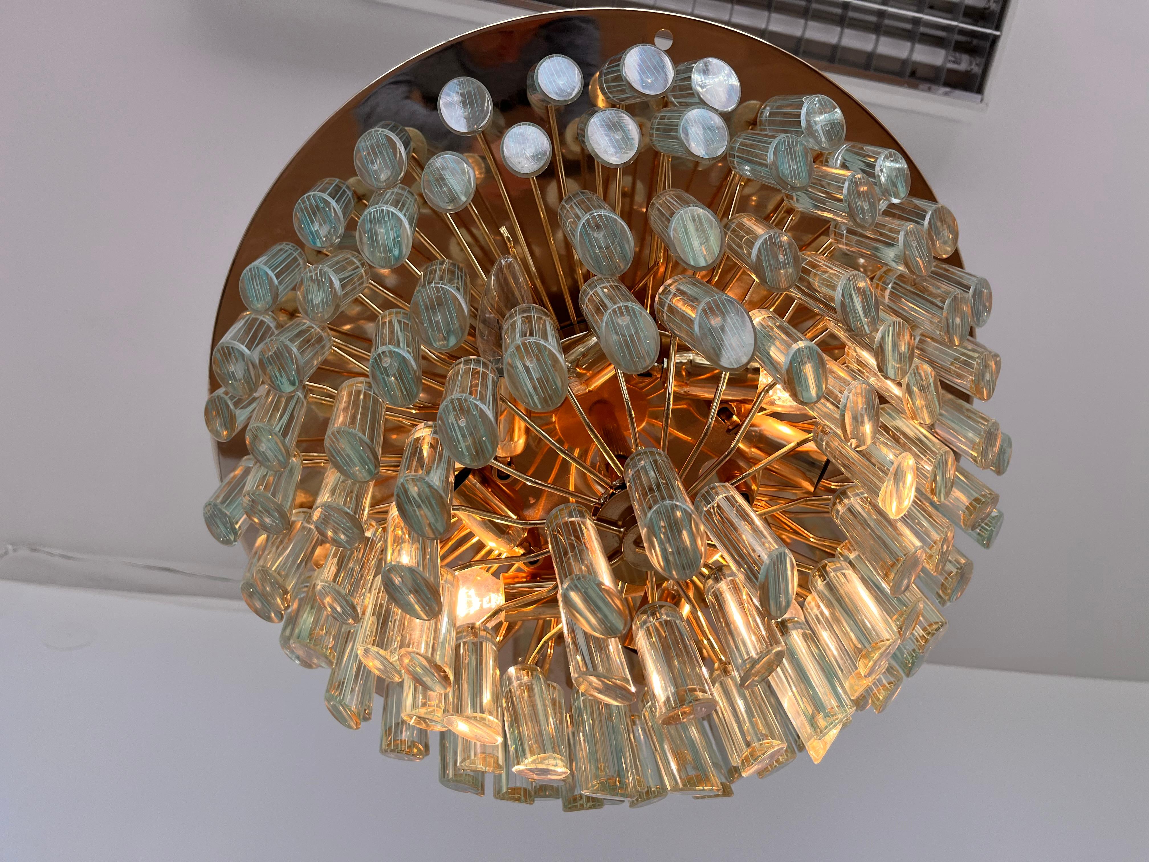 XXL Murano Glass and brass Flush Mount/Ceiling Lamp by Venini for Isa - 1980s For Sale 1
