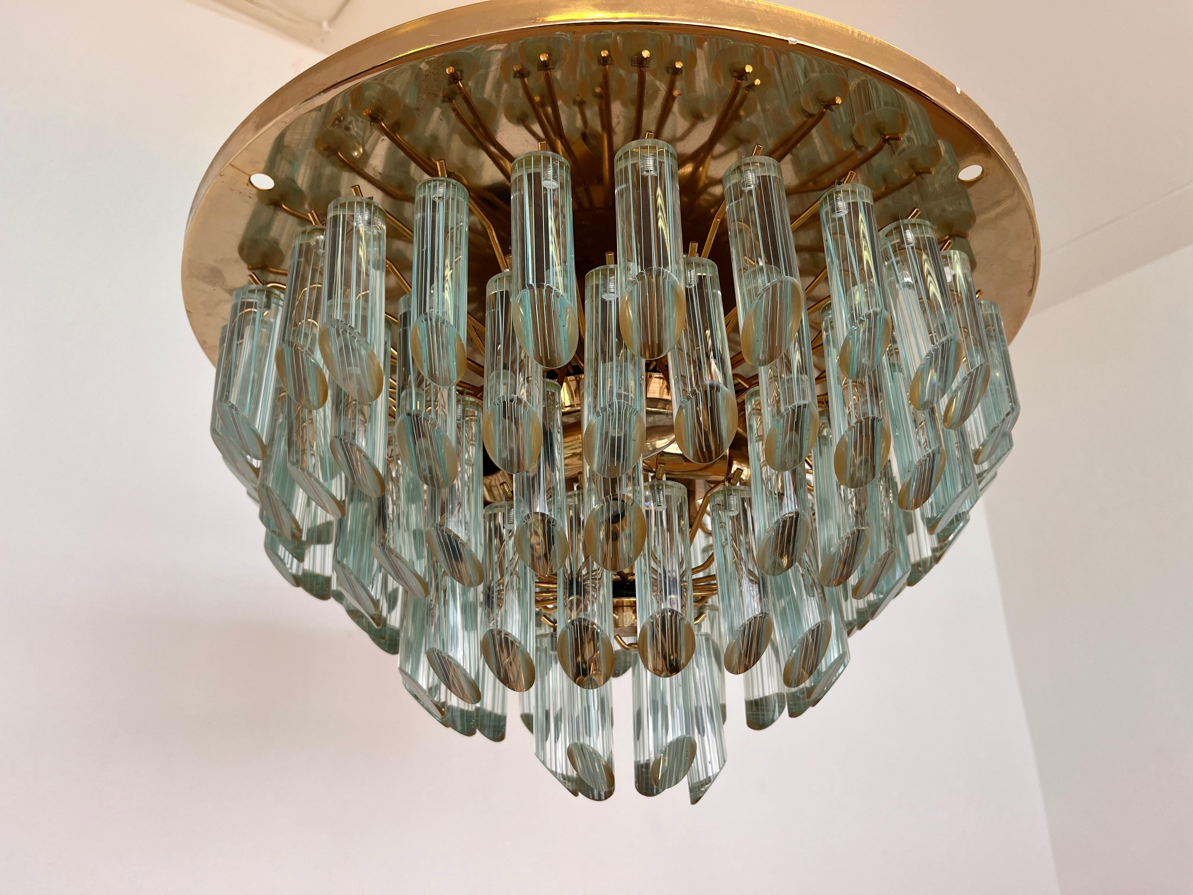 Lampada da incasso/soffitto XXL in vetro di Murano e ottone di Venini per Isa - anni '80 in vendita 1
