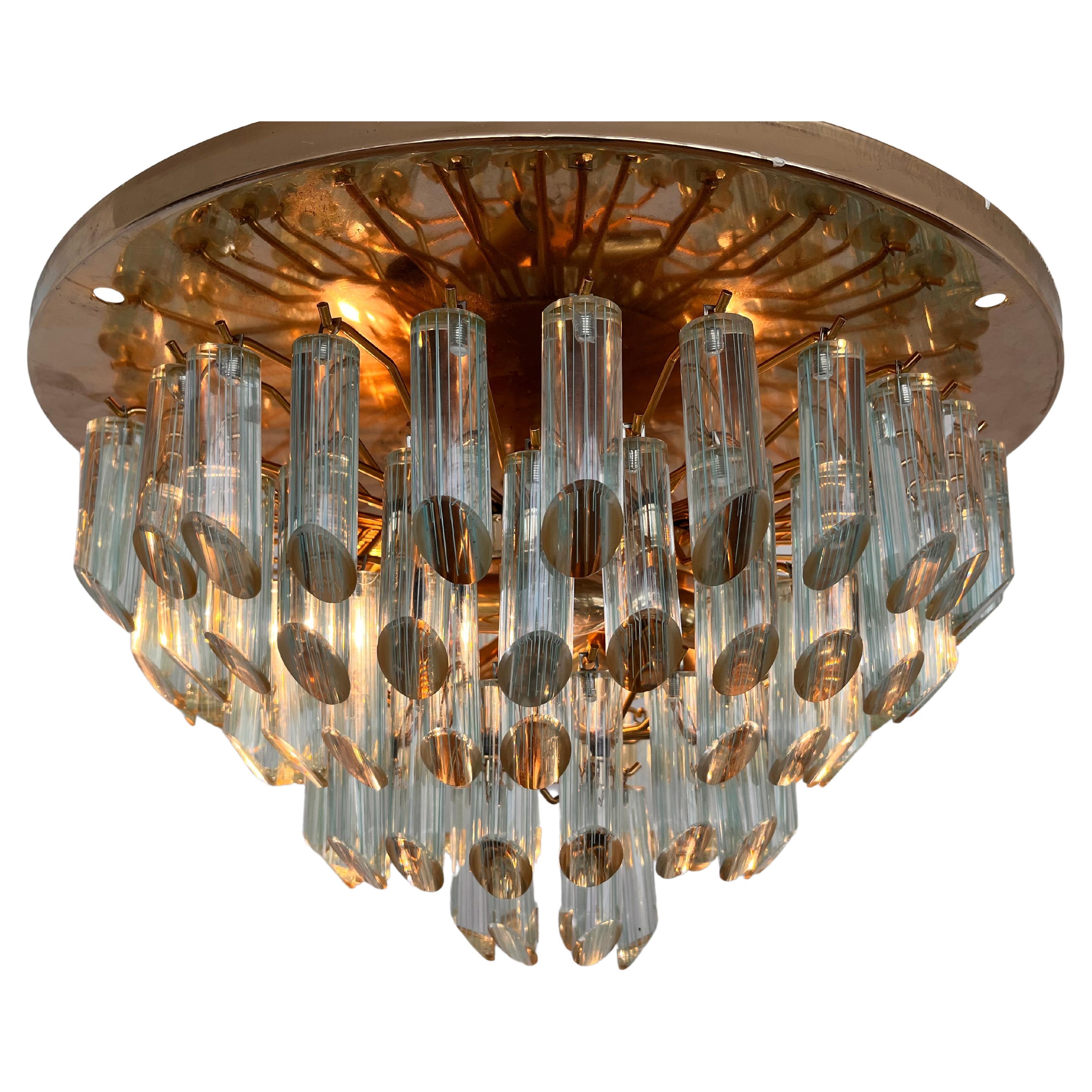 XXL Murano Glass and brass Flush Mount/Ceiling Lamp by Venini for Isa - 1980s