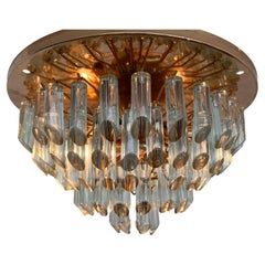 Lampe de plafond/encastrée XXL en verre de Murano et laiton par Venini pour Isa - 1980
