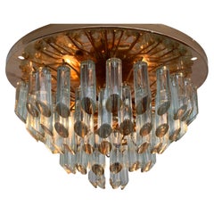Lámpara empotrada/de techo XXL de cristal de Murano y latón por Venini para Isa - Años 80