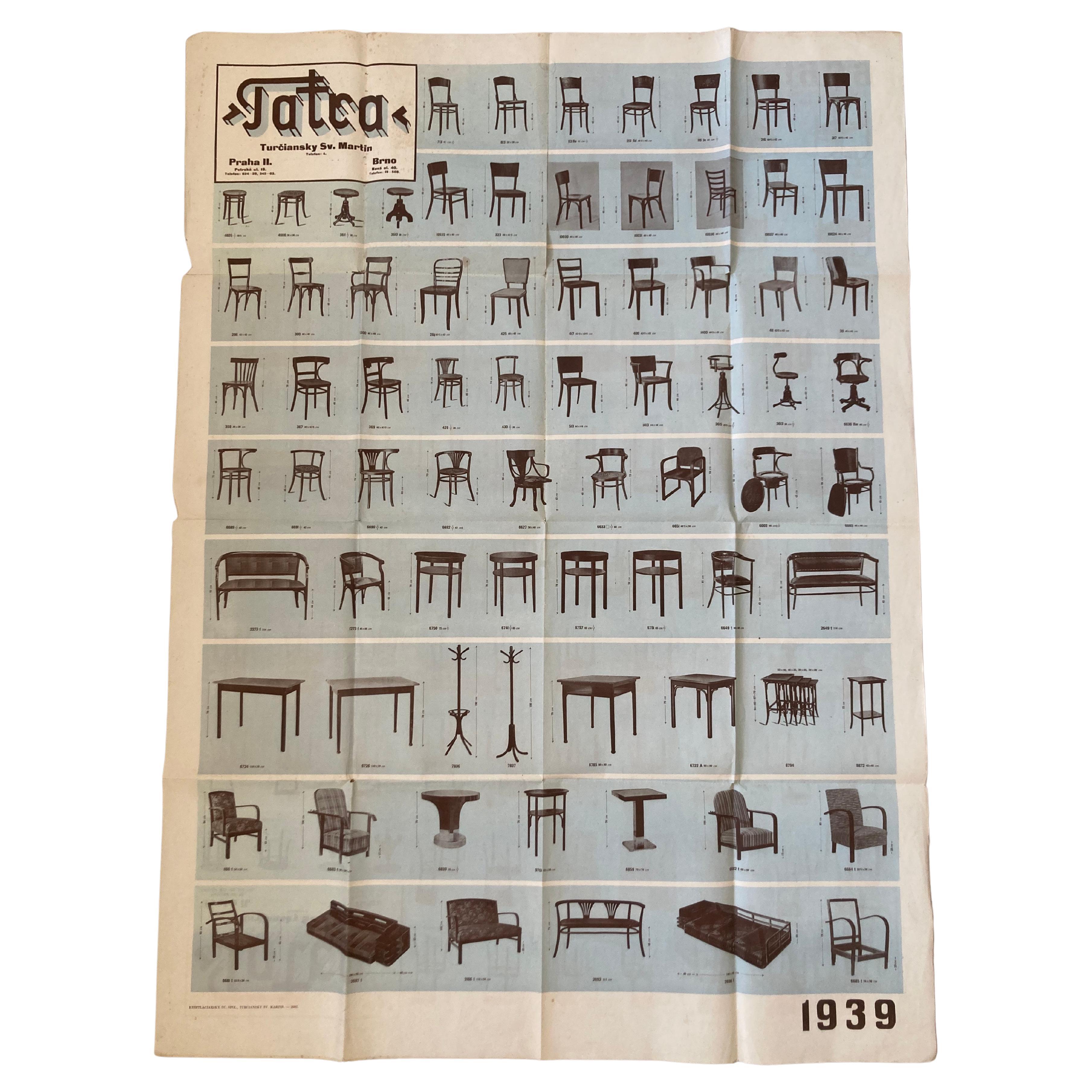XXL Old Art Deco Tatra Furniture Poster, 1920s / Czechoslovakia