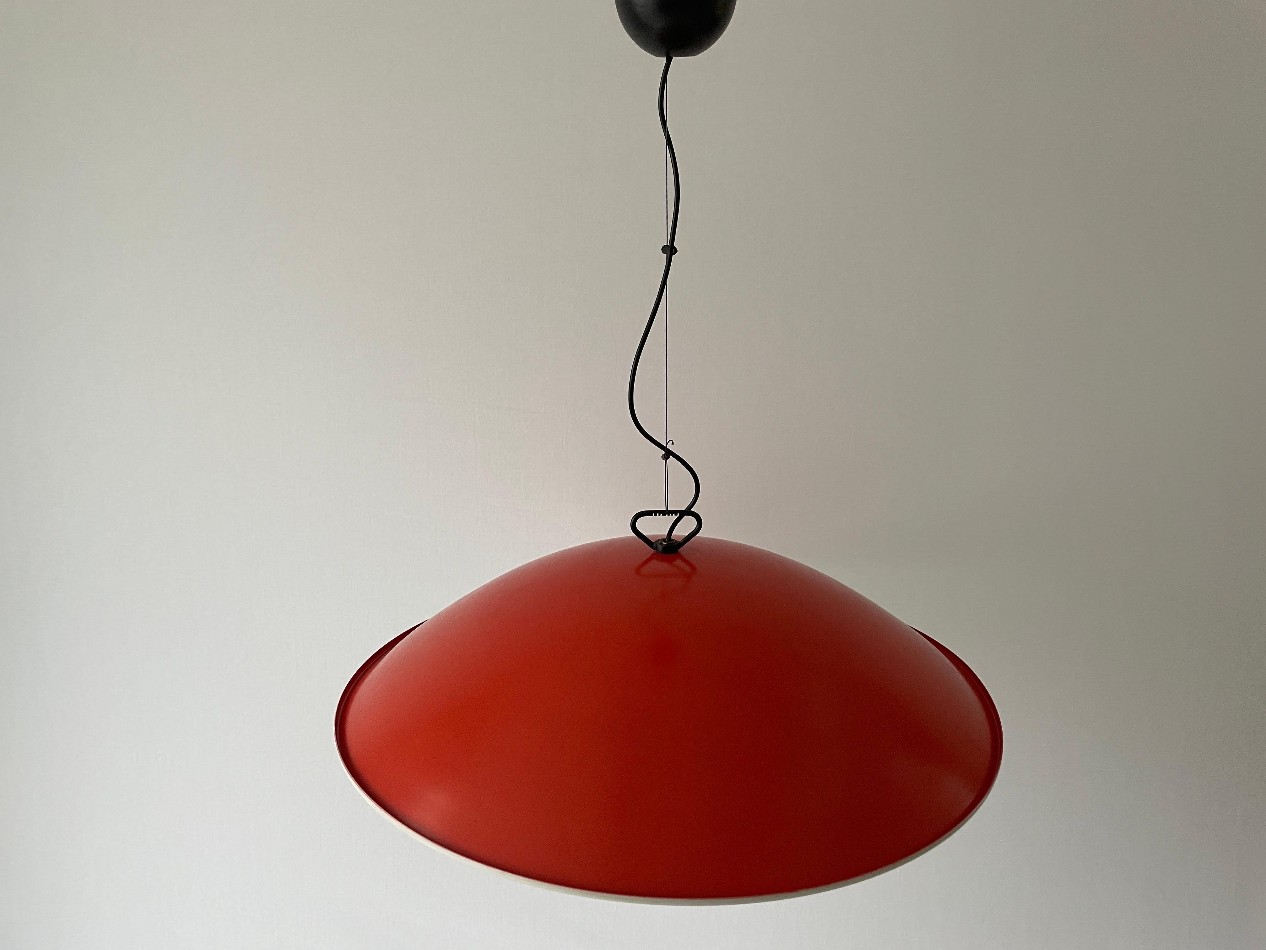 Mid-Century Modern XXL Orange and White Metal Large Hotel Pendant Lamp, 1960s, Italy For Sale