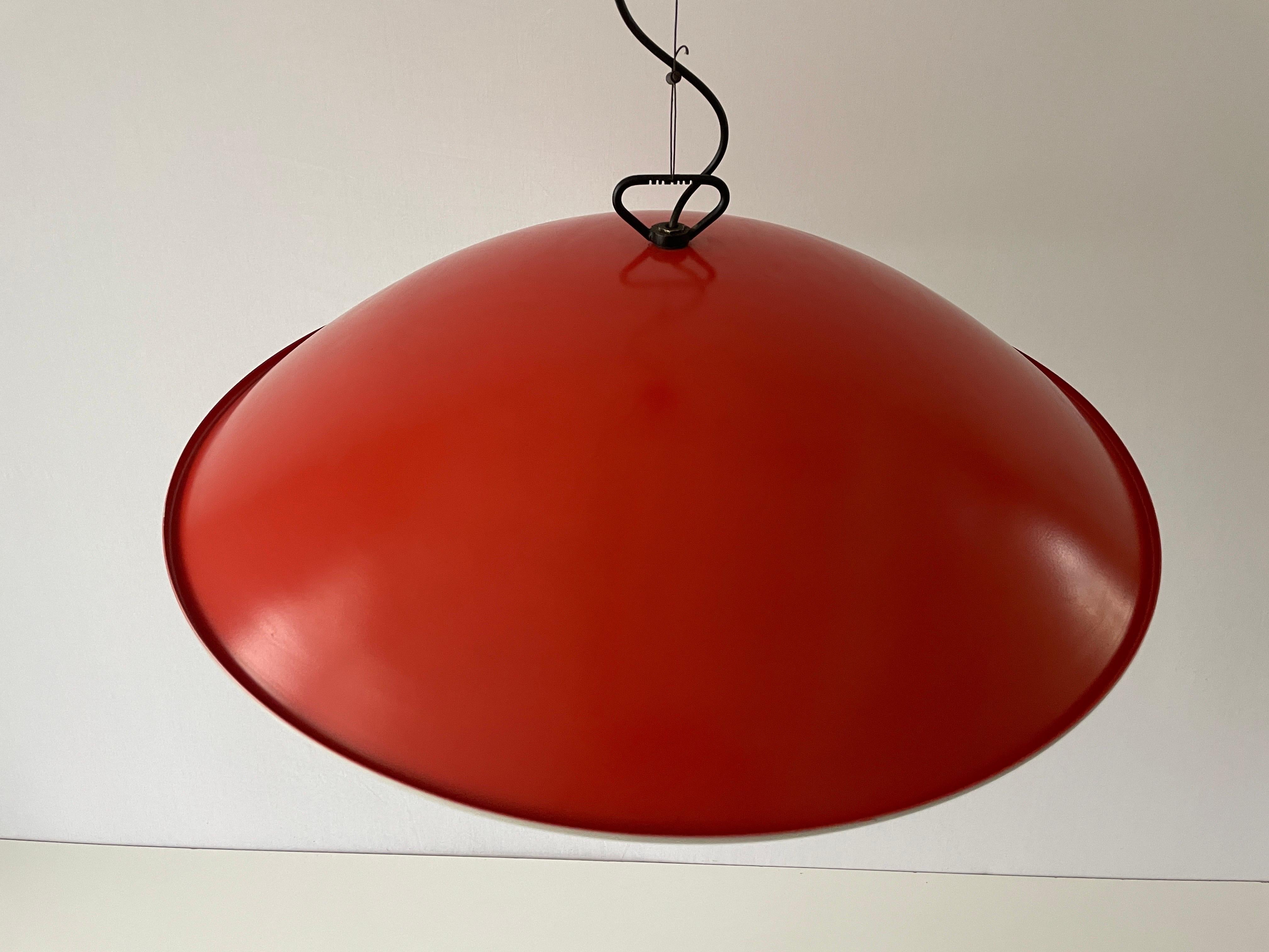 Italian XXL Orange and White Metal Large Hotel Pendant Lamp, 1960s, Italy For Sale