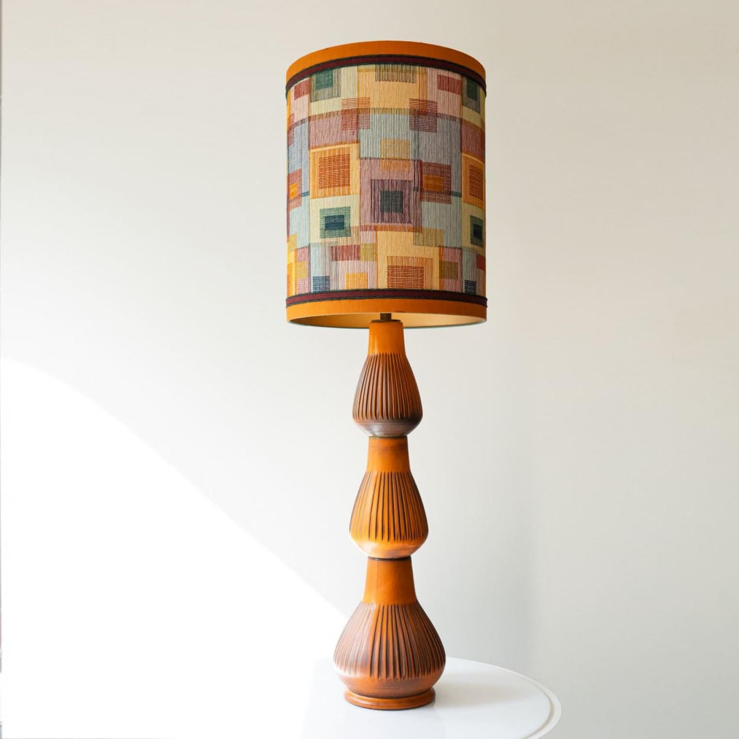 Céramique XXL Orange Ceramic FLoor Table Lamp, Lampshade by R. Houben, 1970