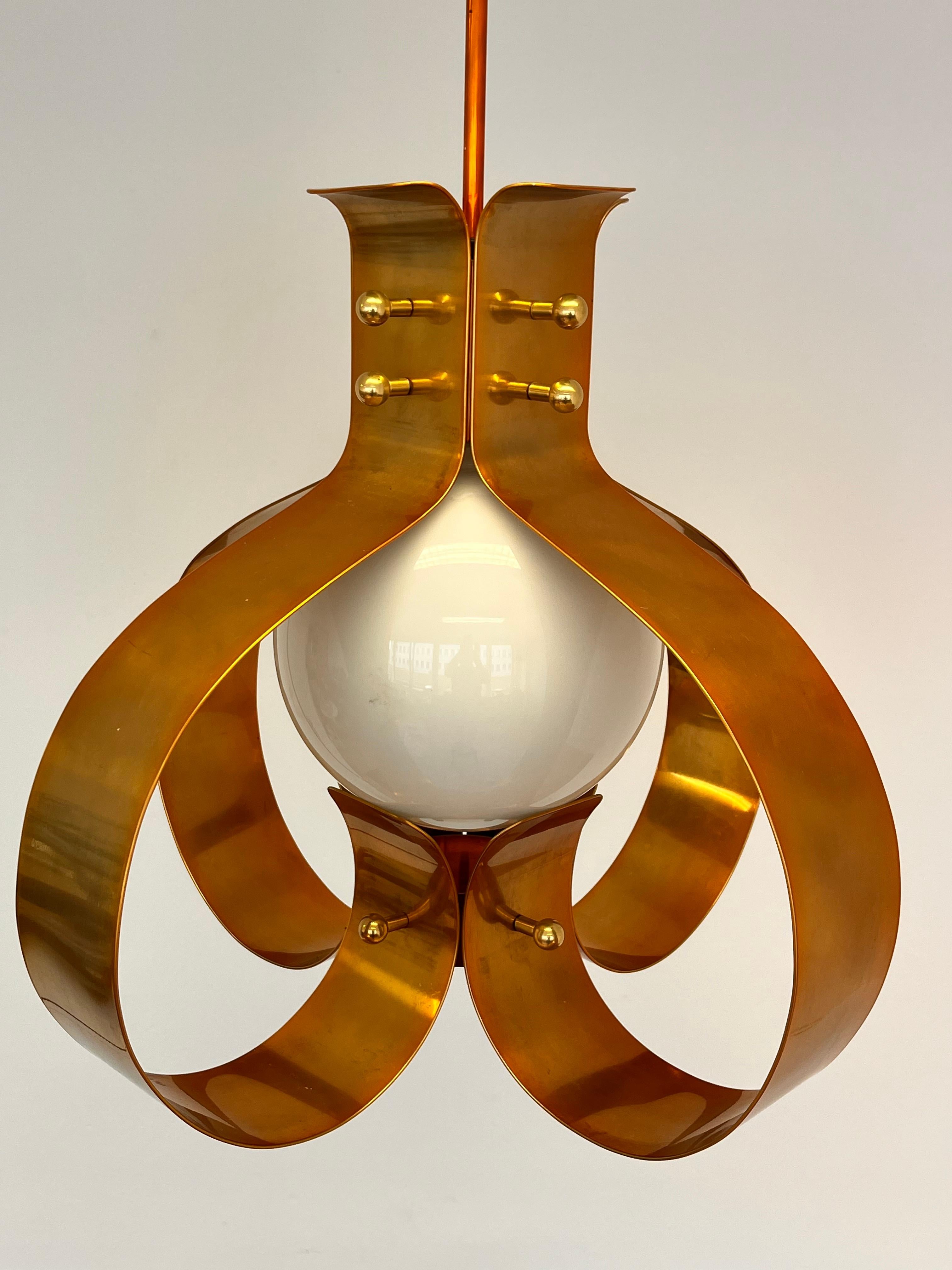 Mid-Century Modern XXL Pair of Design Mid century Large Brass Pendants / chandeliers - 1980s For Sale