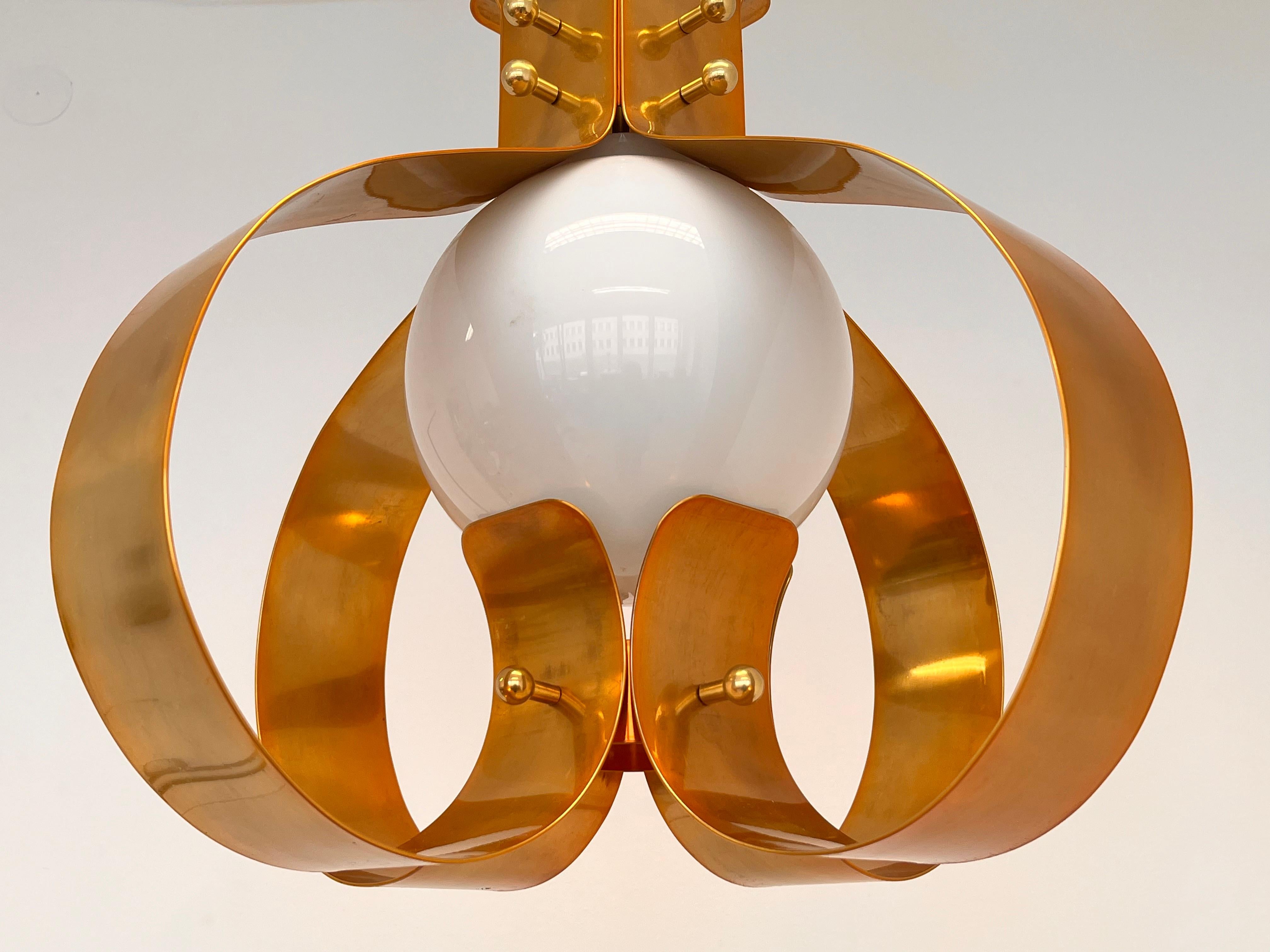 Czech XXL Pair of Design Mid century Large Brass Pendants / chandeliers - 1980s For Sale