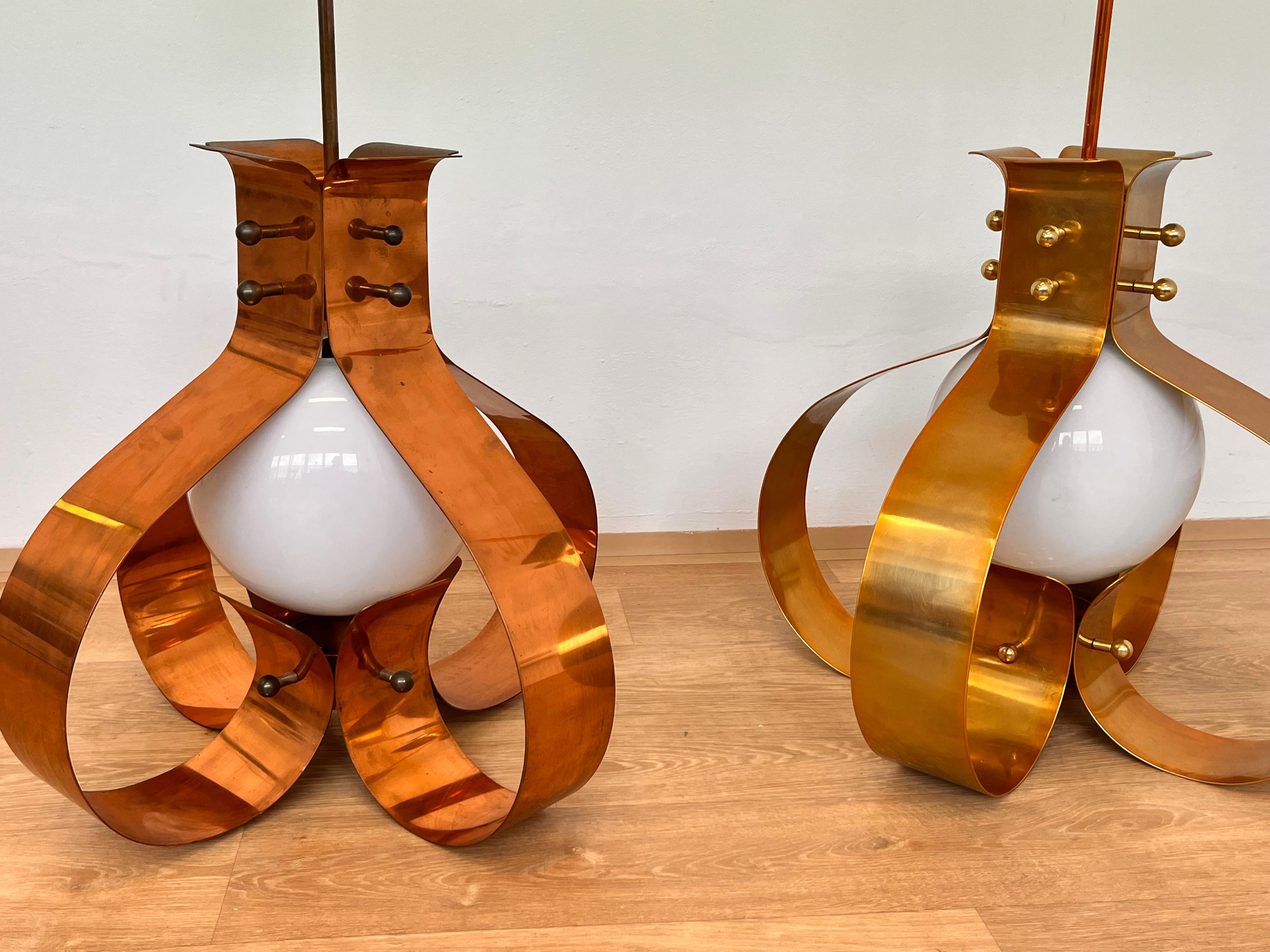 Late 20th Century XXL Pair of Design Mid century Large Brass Pendants / chandeliers - 1980s For Sale