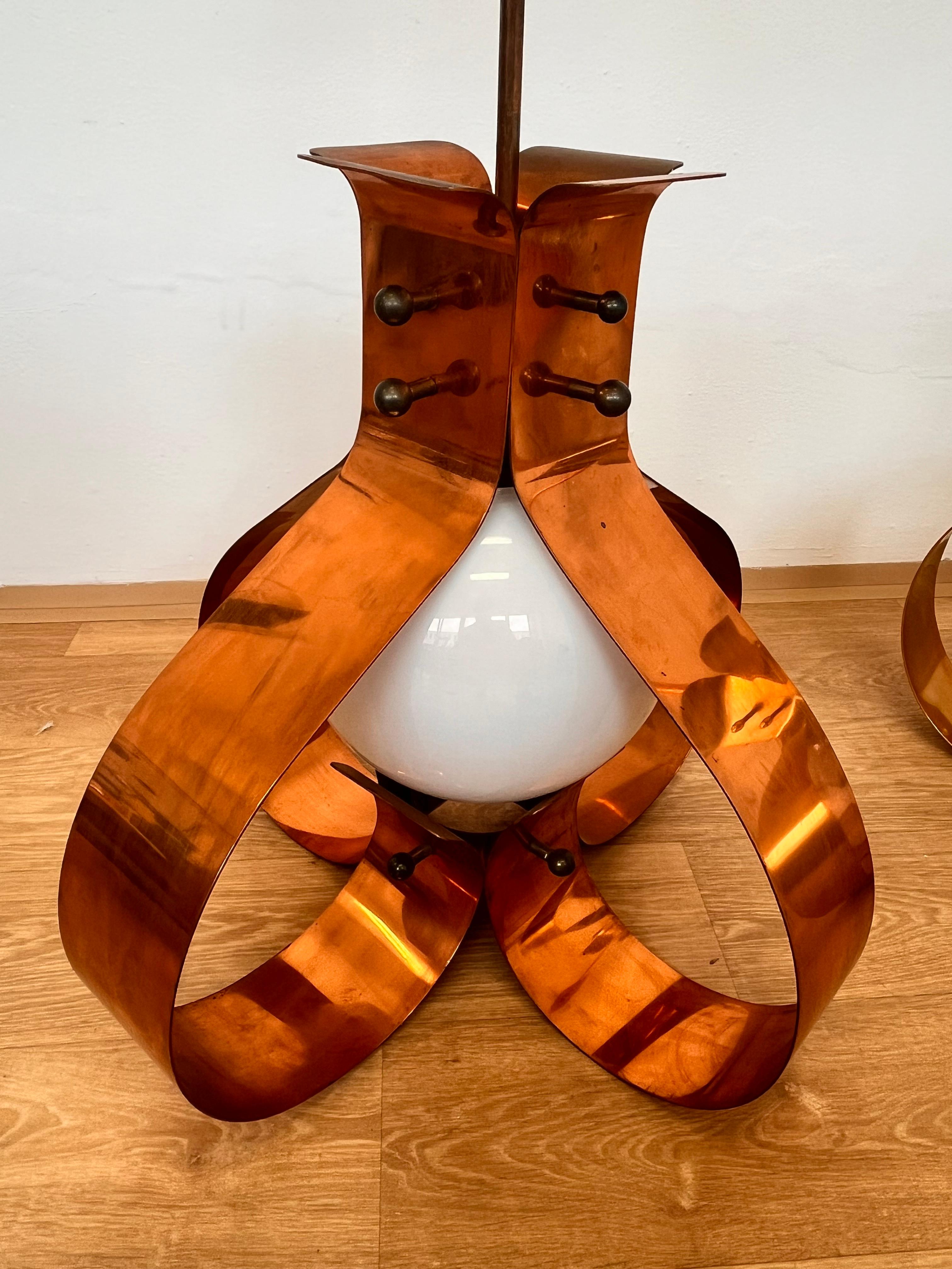 Opaline Glass XXL Pair of Design Mid century Large Brass Pendants / chandeliers - 1980s For Sale