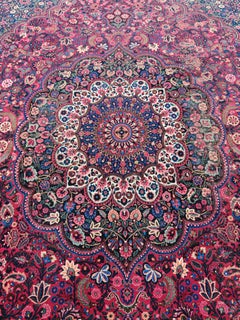 XXL Persian Mashad Moud Rug, hand-knotted in natural dyed wool, 1930s