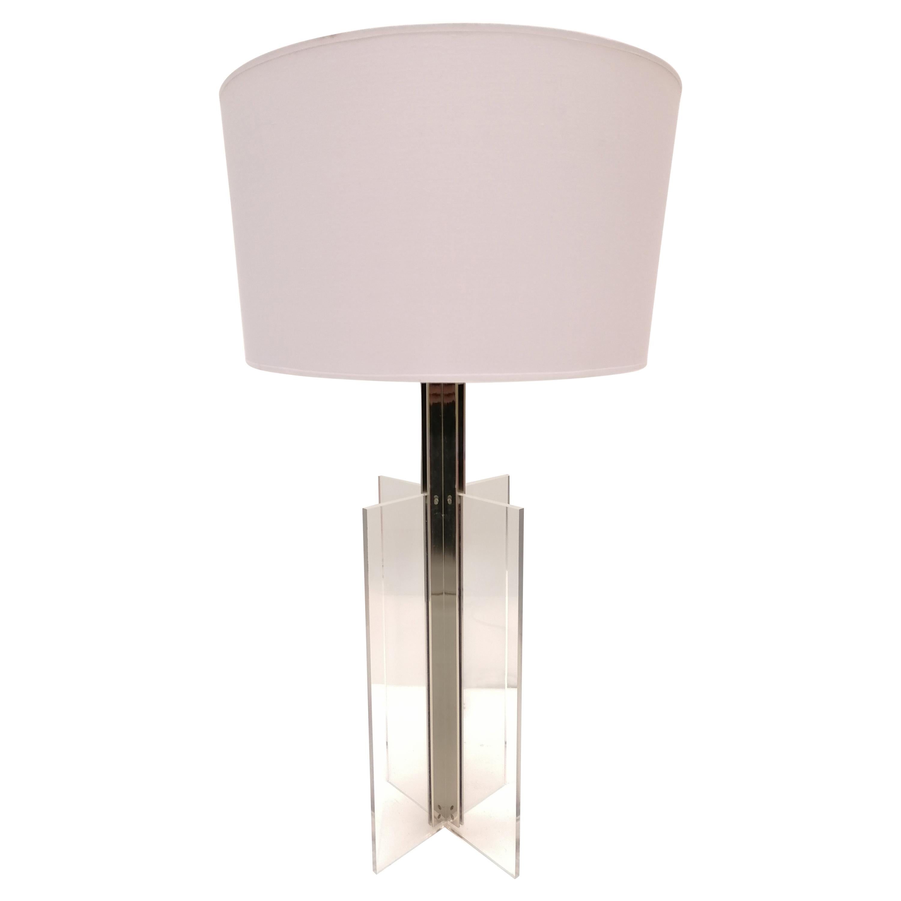 XXL Plexiglass and Inox Midcentury French Table Lamp, 1970s For Sale