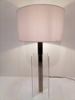 XXL französische Tischlampe aus Plexiglas und Inox aus der Mitte des Jahrhunderts, 1970er Jahre