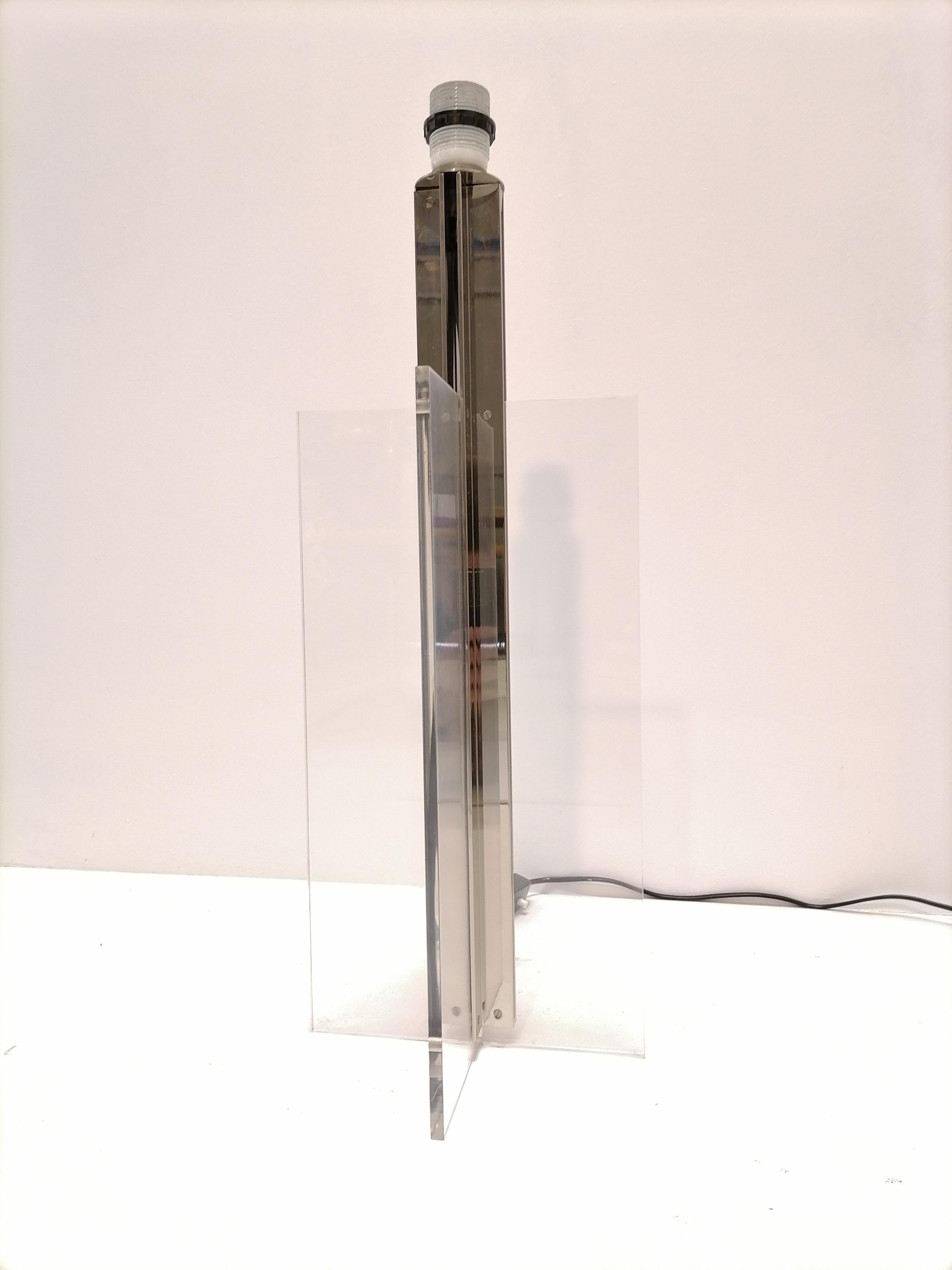 Late 20th Century XXL Plexiglass and Inox Midcentury French Table Lamp, 1970s For Sale