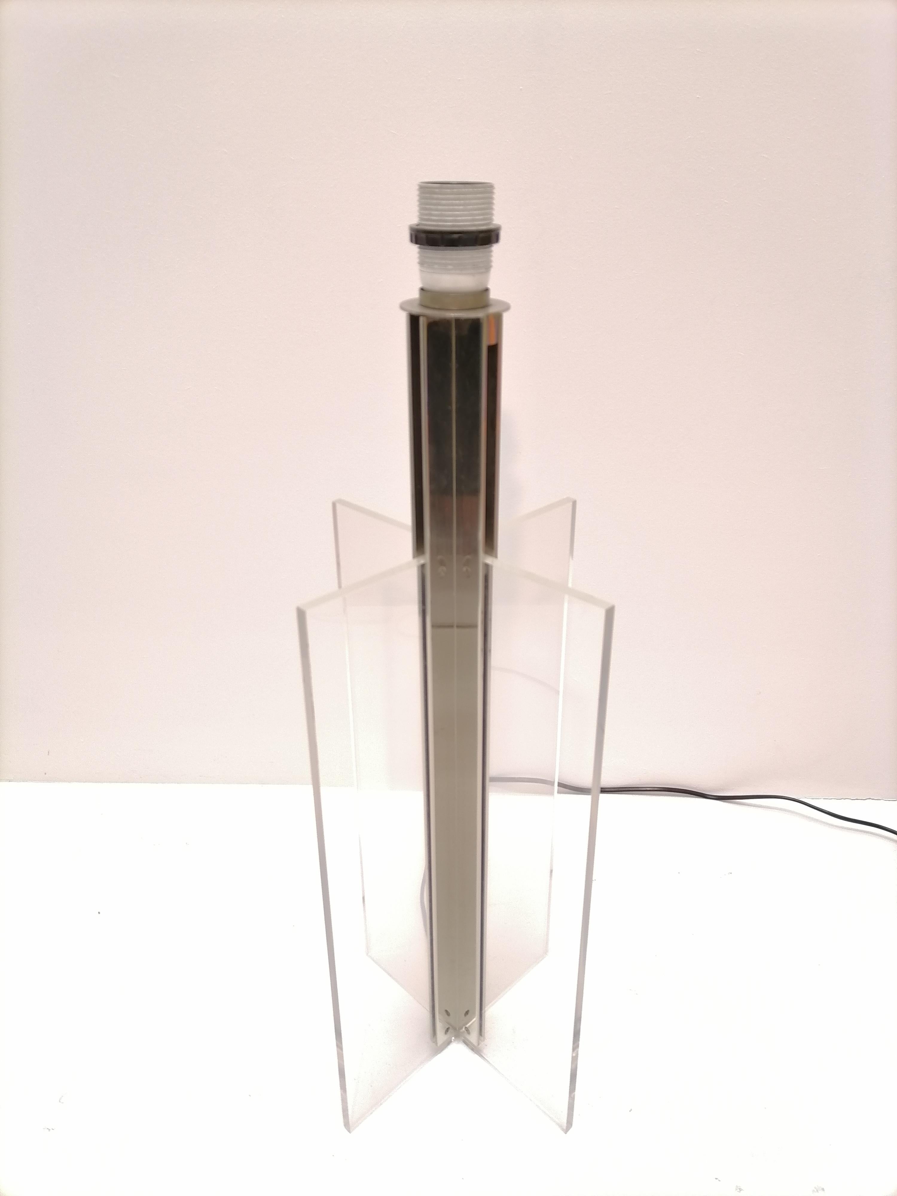 Metal XXL Plexiglass and Inox Midcentury French Table Lamp, 1970s For Sale