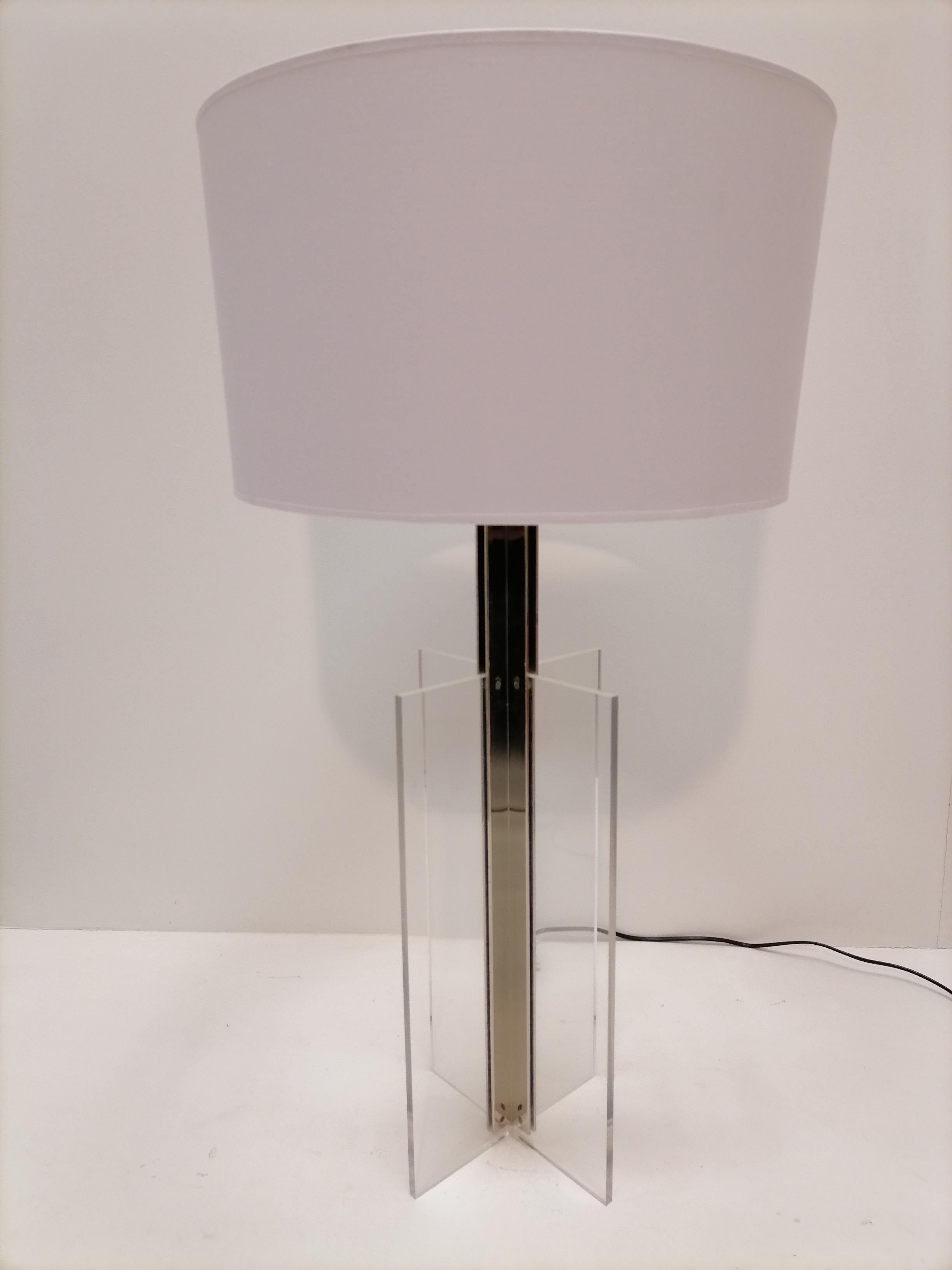 XXL Plexiglass and Inox Midcentury French Table Lamp, 1970s For Sale 2