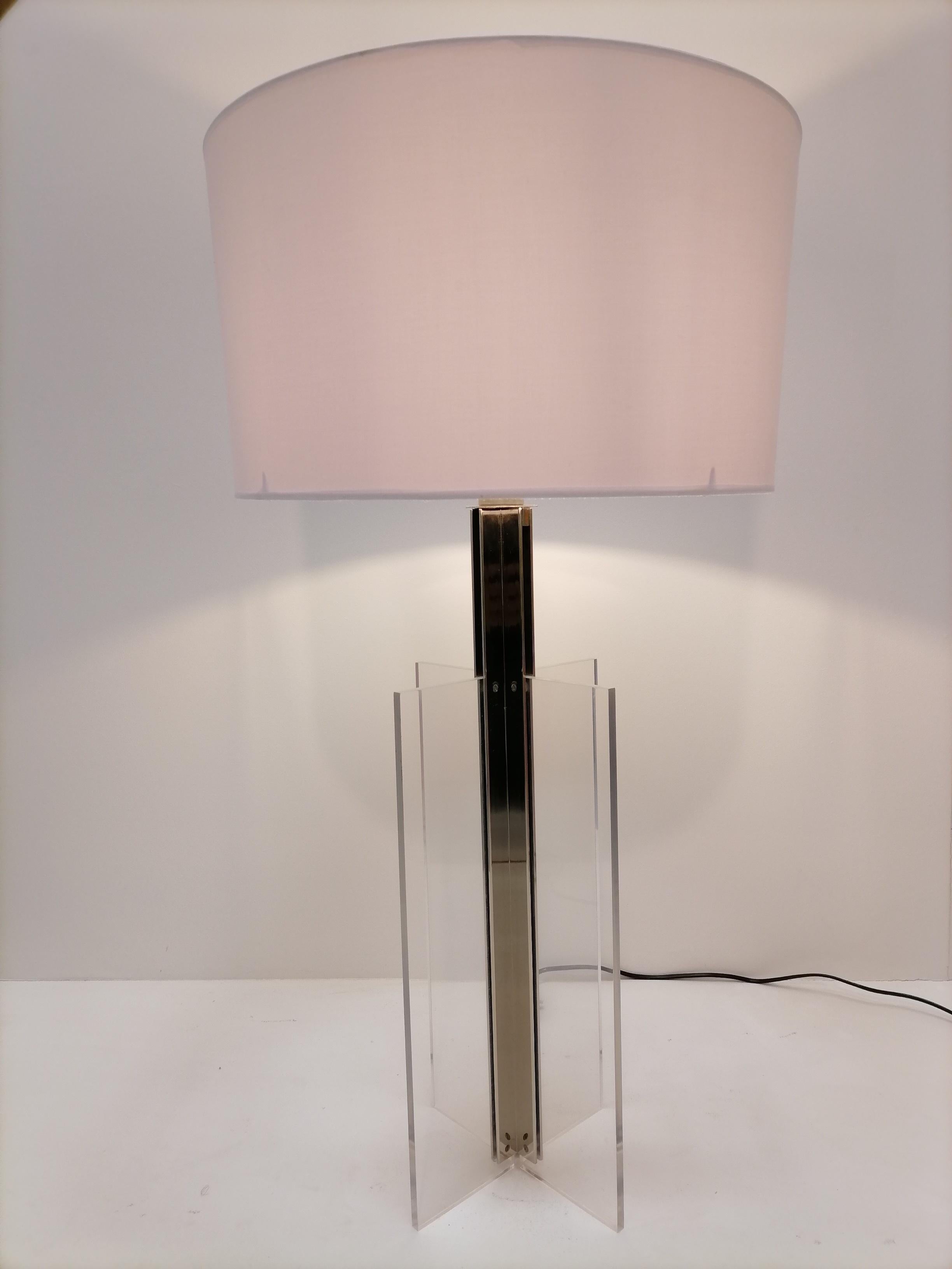 XXL Plexiglass and Inox Midcentury French Table Lamp, 1970s For Sale 3
