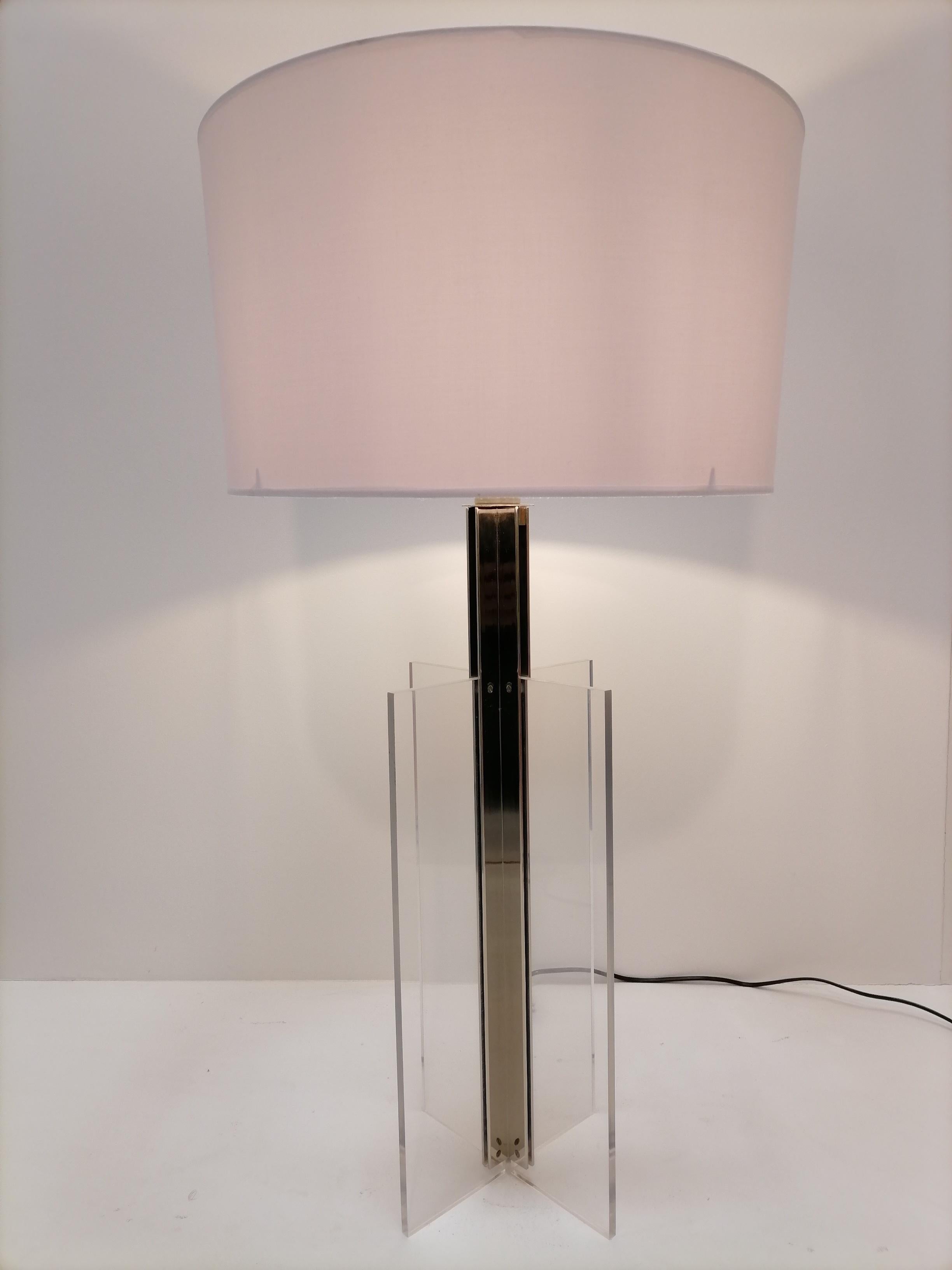 XXL Plexiglass and Inox Midcentury French Table Lamp, 1970s For Sale 4