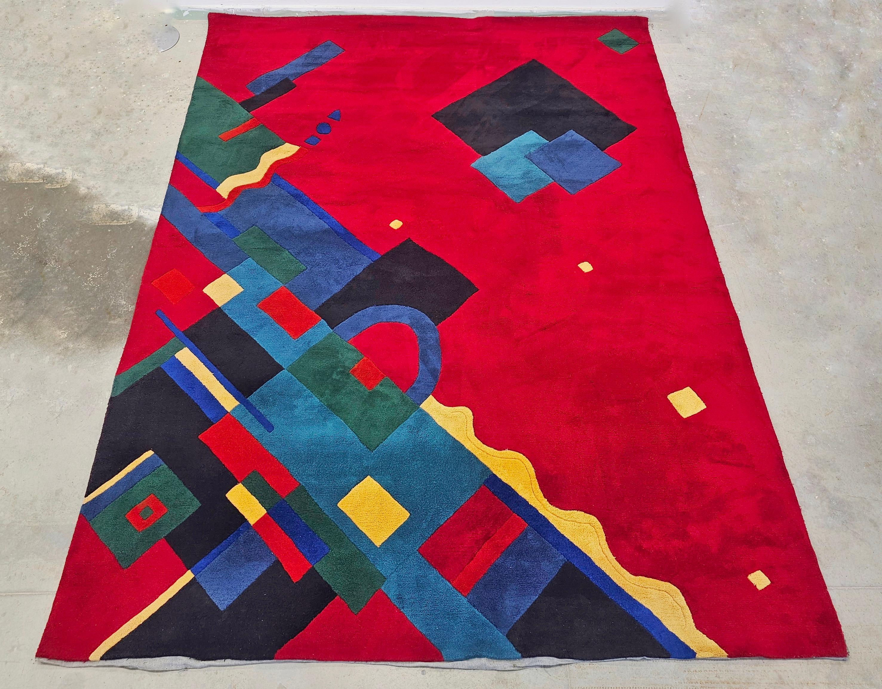 Italian XXL Postmodern Rug in style of Memphis Group, 100% acrylic, Italy 1990s For Sale