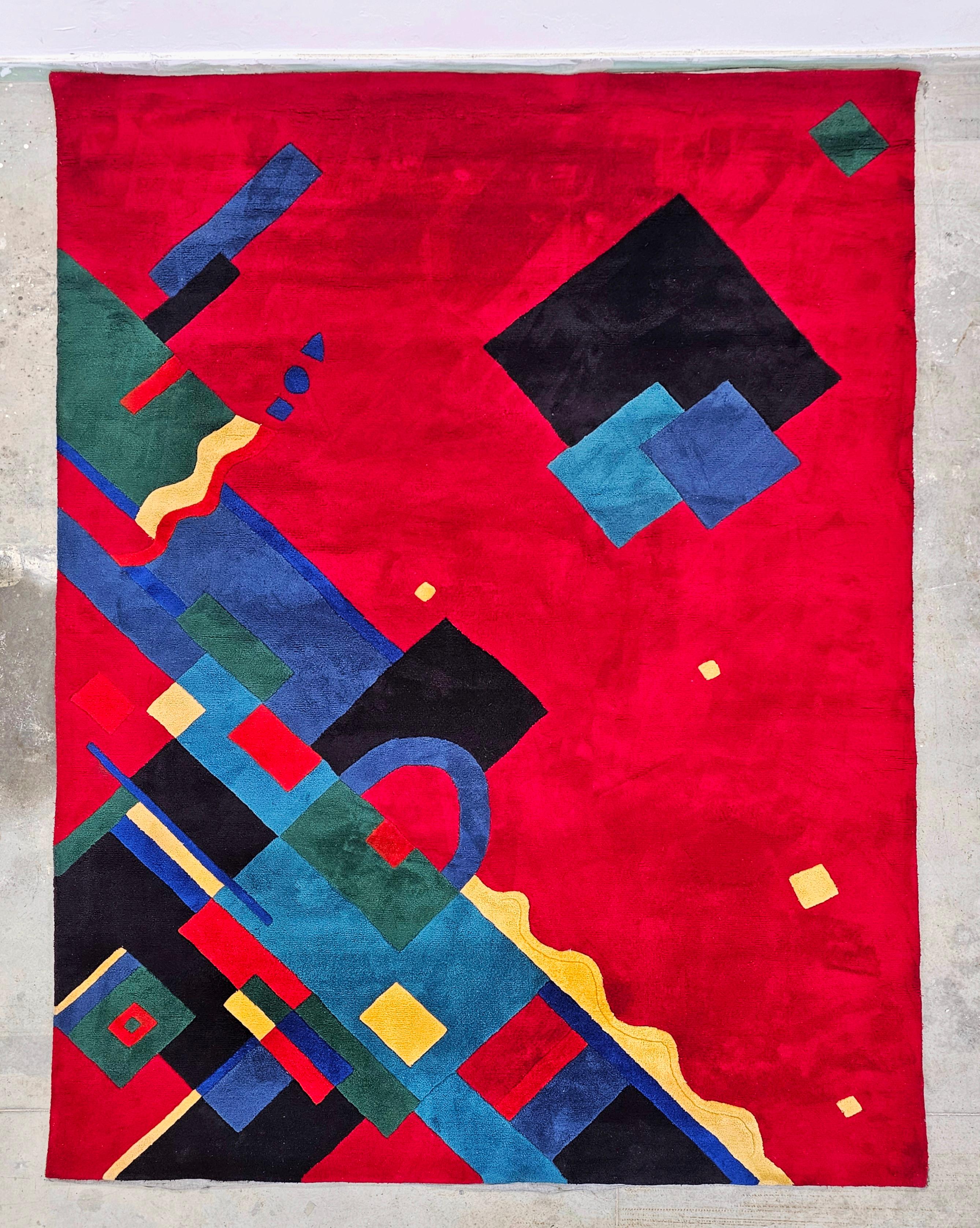 XXL Postmodern Rug in style of Memphis Group, 100% acrylic, Italy 1990s For Sale 1