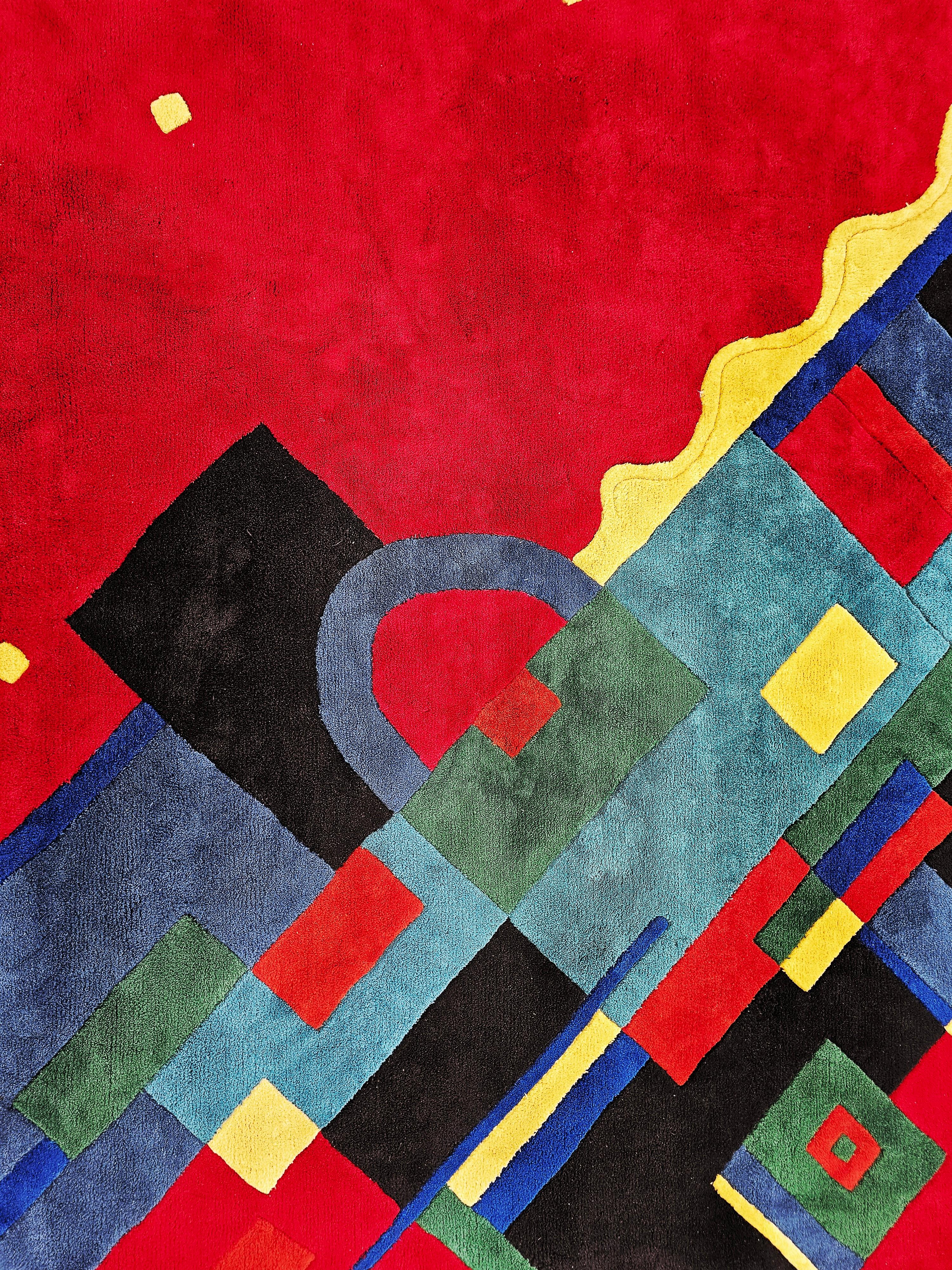 XXL Postmodern Rug in style of Memphis Group, 100% acrylic, Italy 1990s For Sale 2