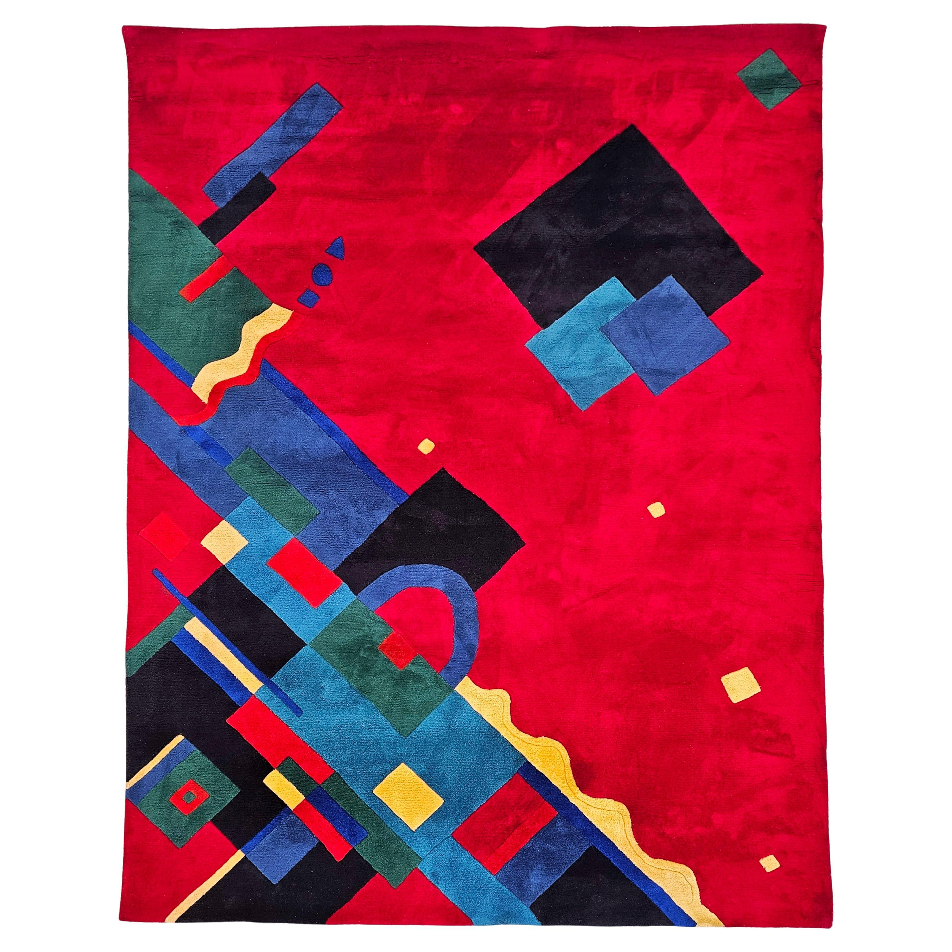 XXL Postmodern Rug in style of Memphis Group, 100% acrylic, Italy 1990s For Sale