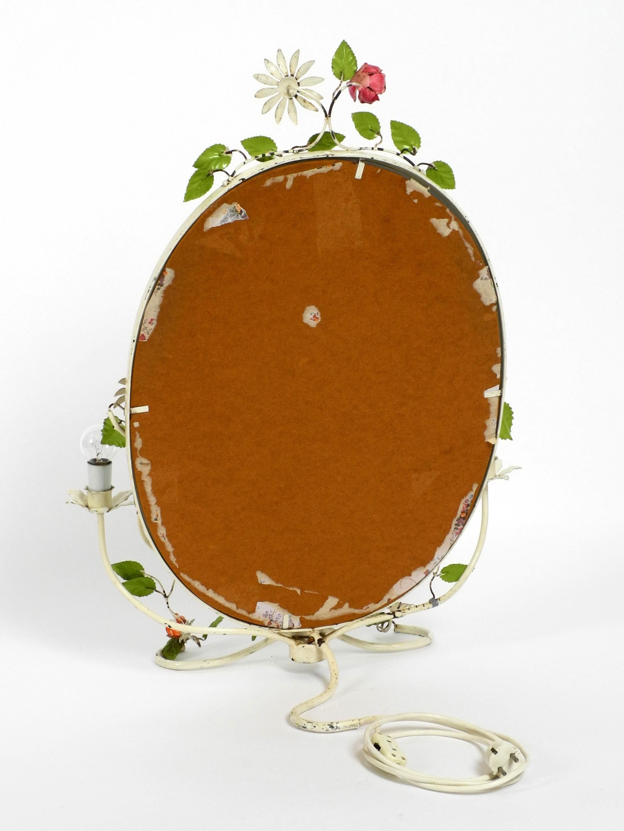 Mid-20th Century XXL Rare Beautiful 1960s Floral Metal Table Mirror Hand Painted, Made in Italy