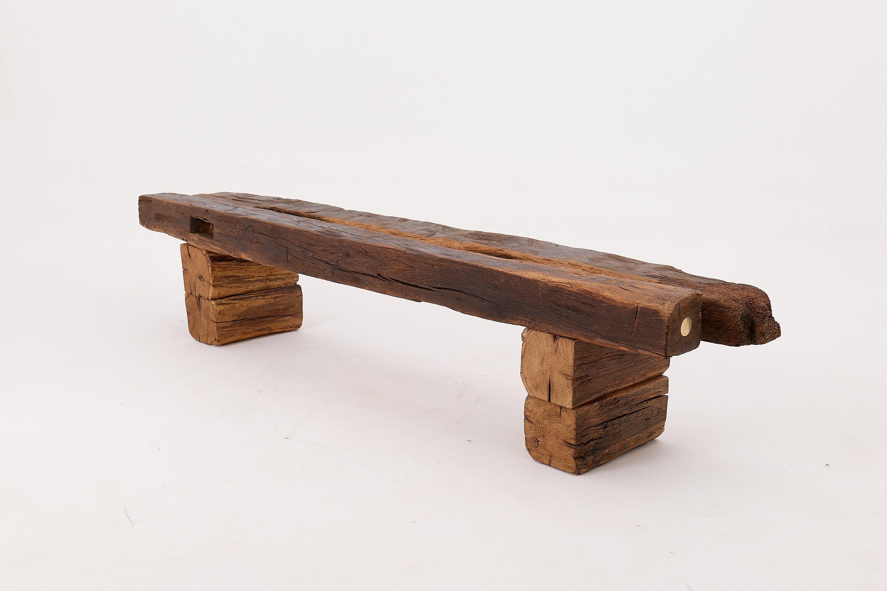 XXL Banc brutaliste en bois de chêne recyclé, naturel et écologique, Logniture en vente 6