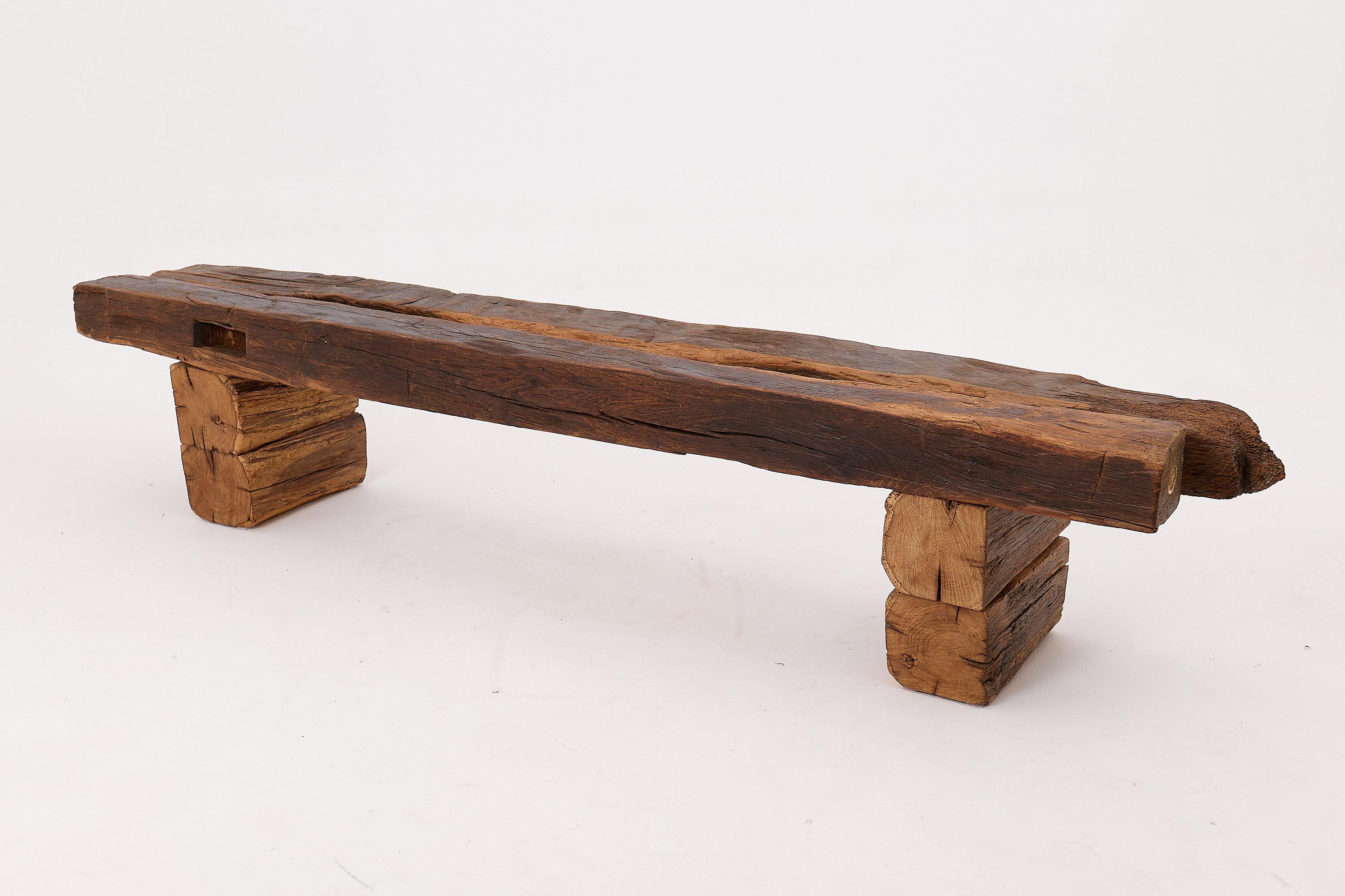 XXL Banc brutaliste en bois de chêne recyclé, naturel et écologique, Logniture en vente 7
