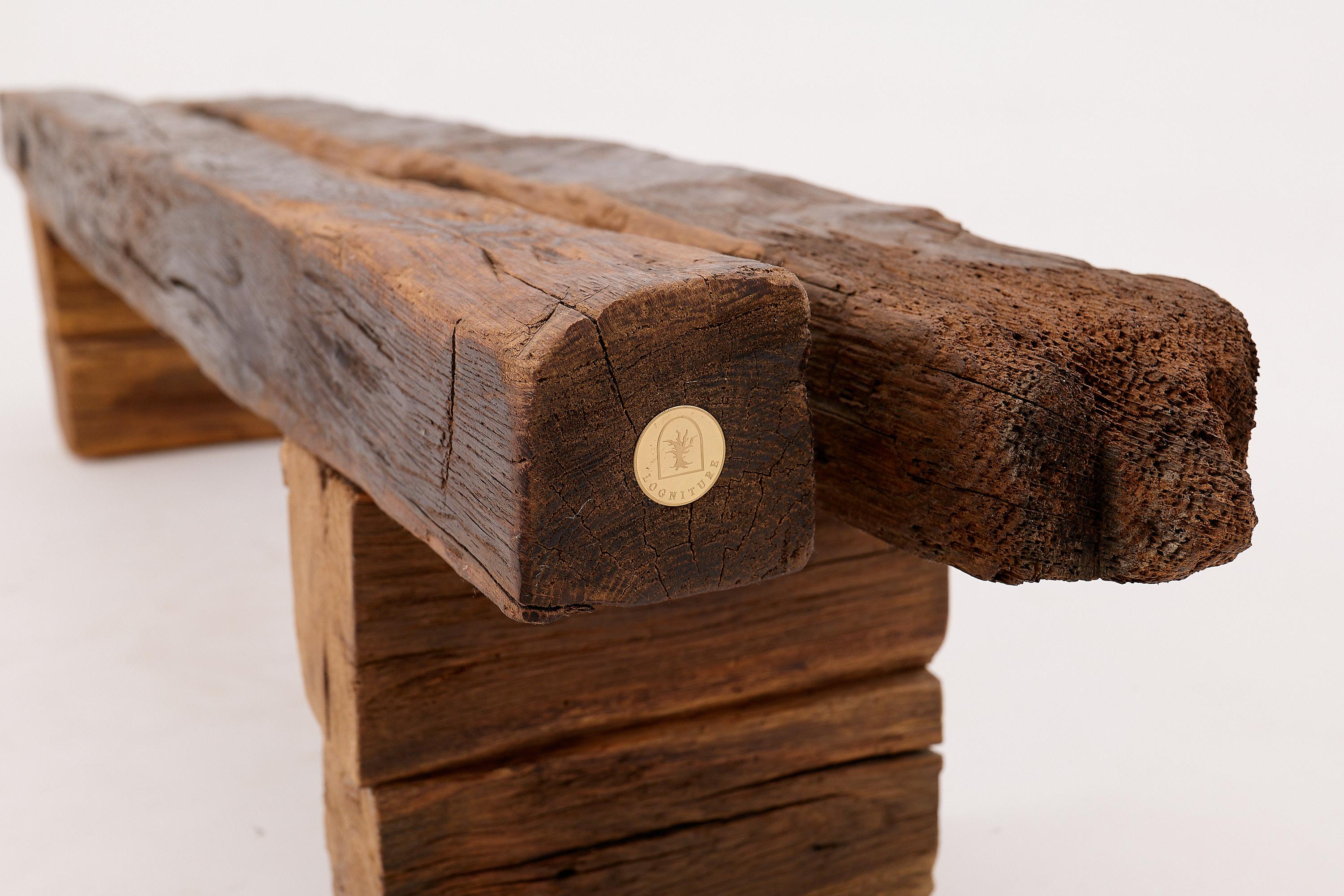 XXL Banc brutaliste en bois de chêne recyclé, naturel et écologique, Logniture en vente 8