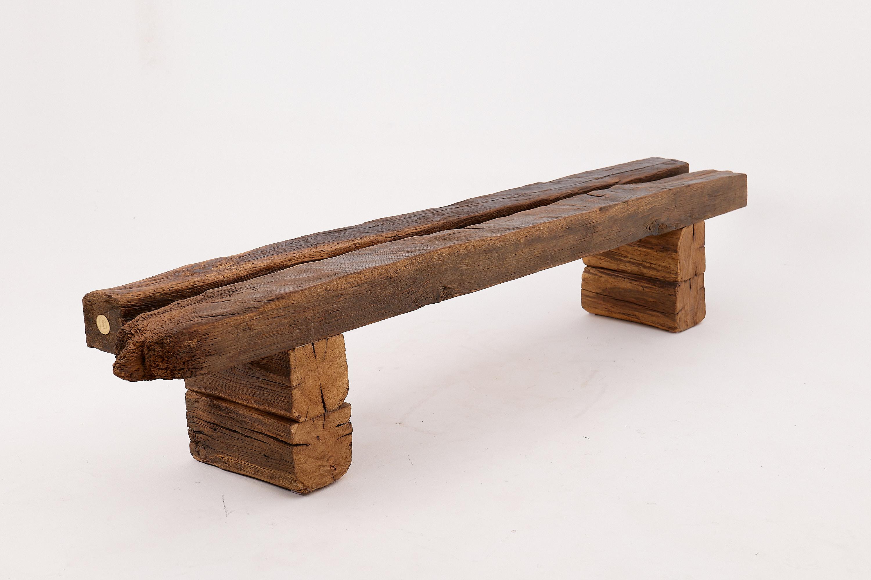 XXL Banc brutaliste en bois de chêne recyclé, naturel et écologique, Logniture en vente 9
