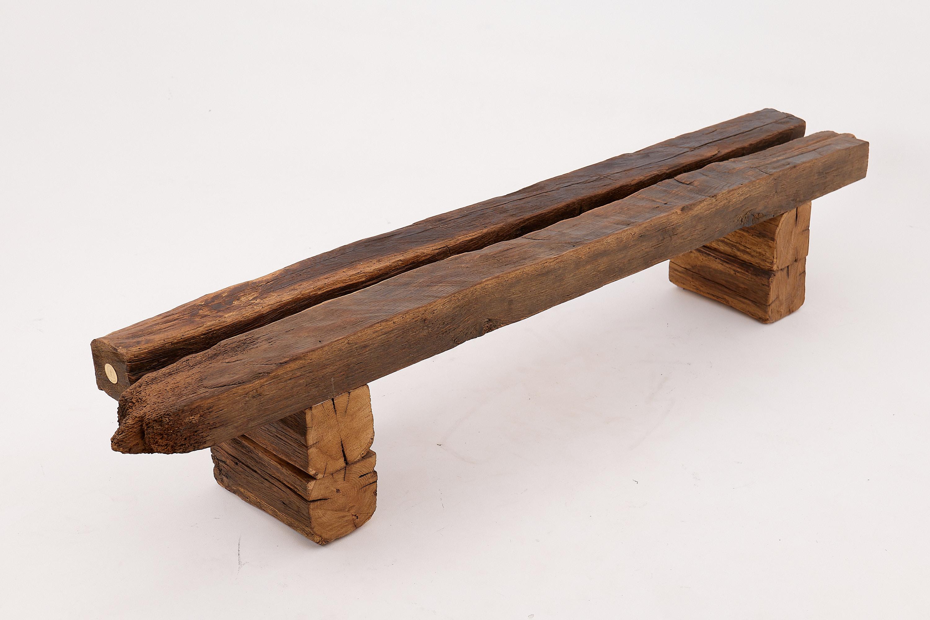 XXL Banc brutaliste en bois de chêne recyclé, naturel et écologique, Logniture en vente 10