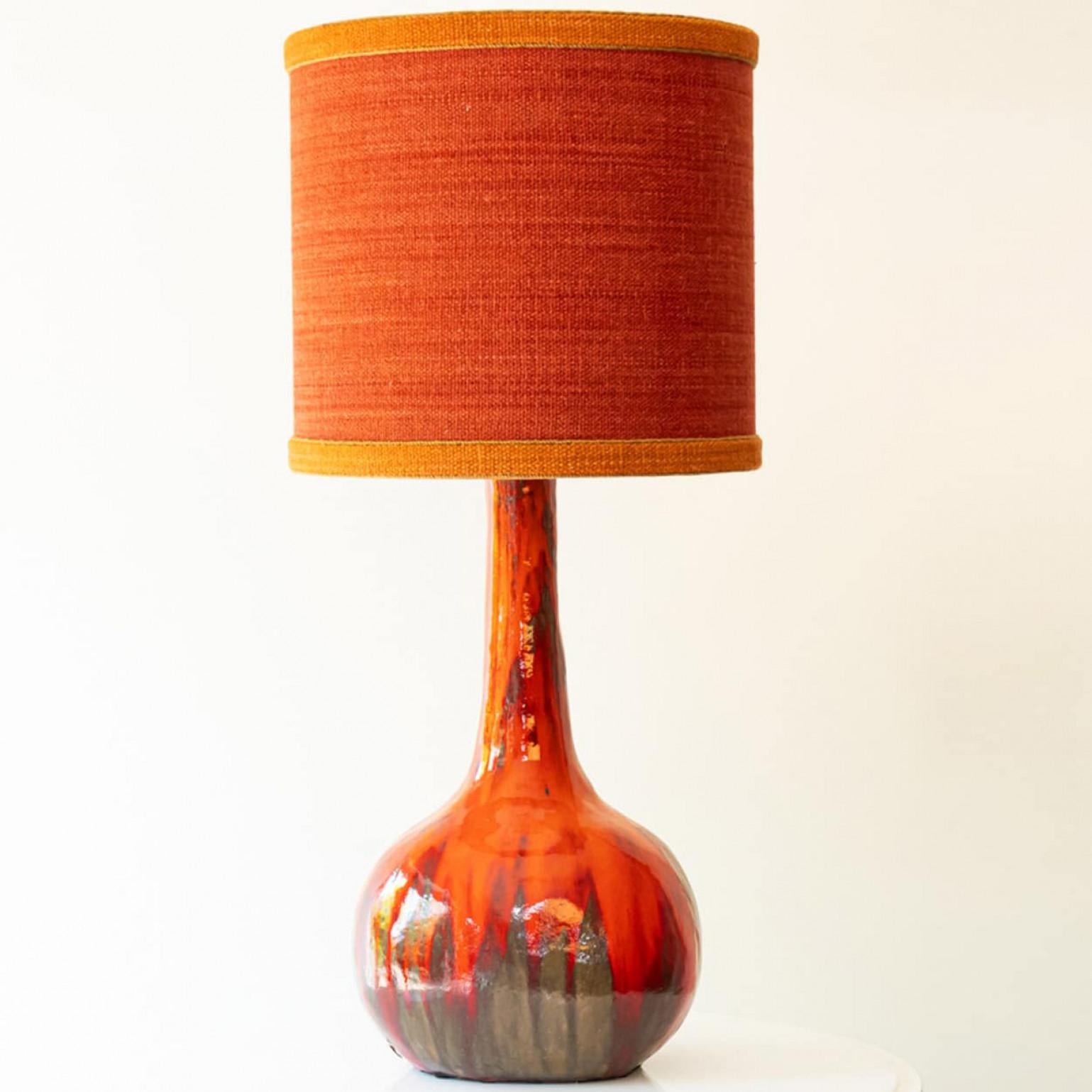 XXL Red Brown Ceramic FLoor Table Lamp, Lampshade by R. Houben, 1970 For Sale 3