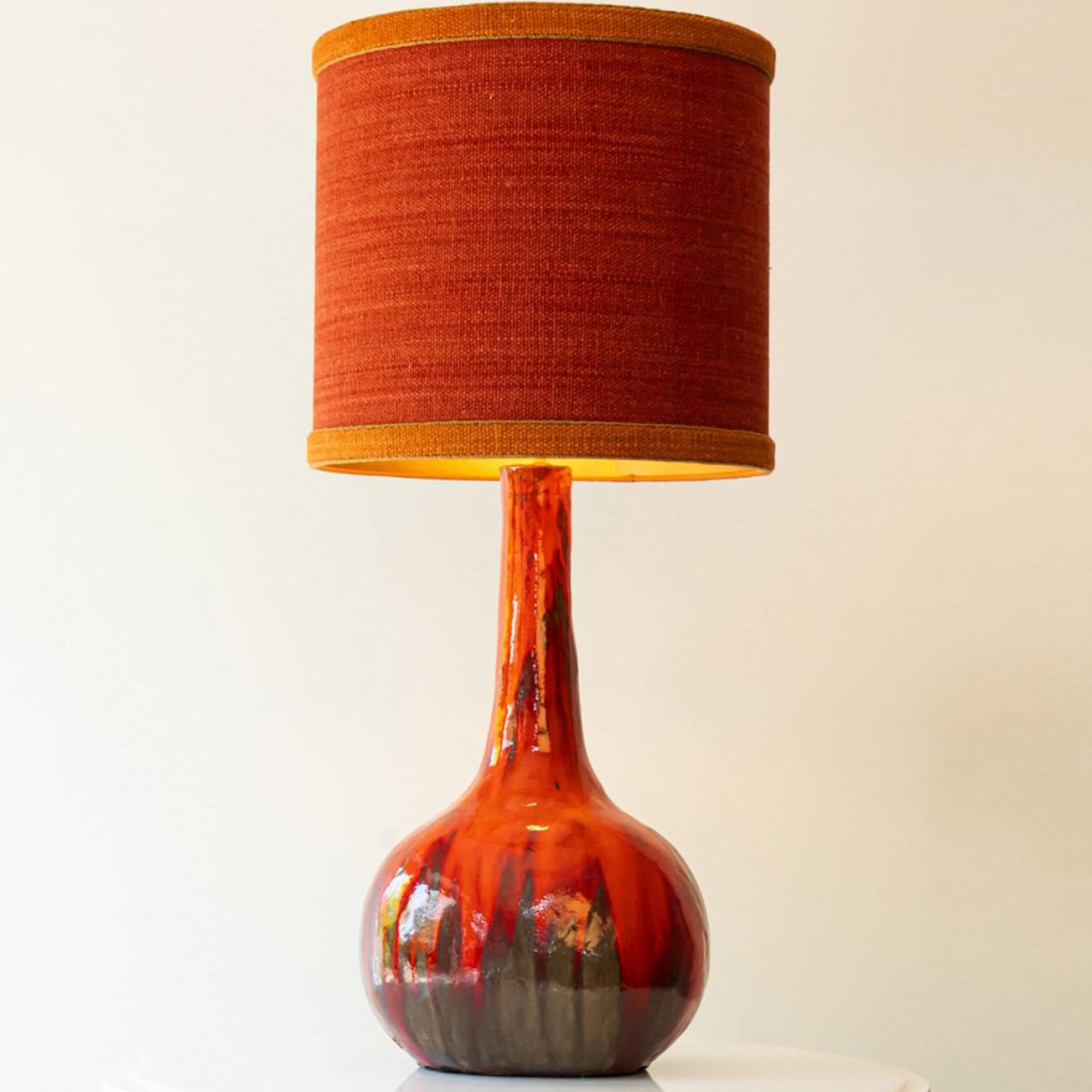 XXL Red Brown Ceramic FLoor Table Lamp, Lampshade by R. Houben, 1970 in vendita 3