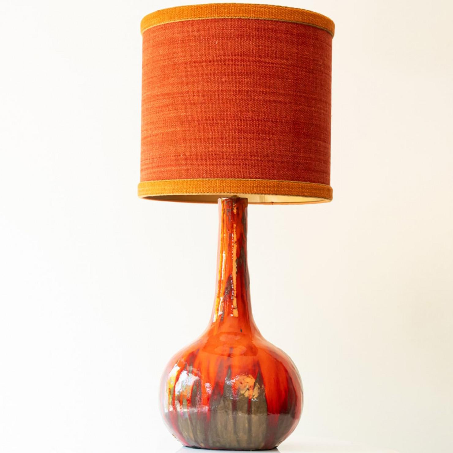 Autre XXL Red Brown Ceramic FLoor Table Lamp, Lampshade by R. Houben, 1970 en vente