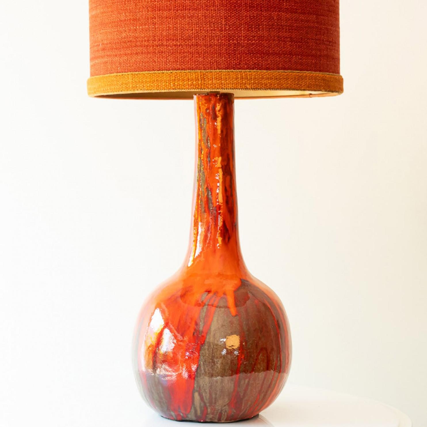 XXL Red Brown Ceramic FLoor Table Lamp, Lampshade by R. Houben, 1970 Bon état - En vente à Rijssen, NL