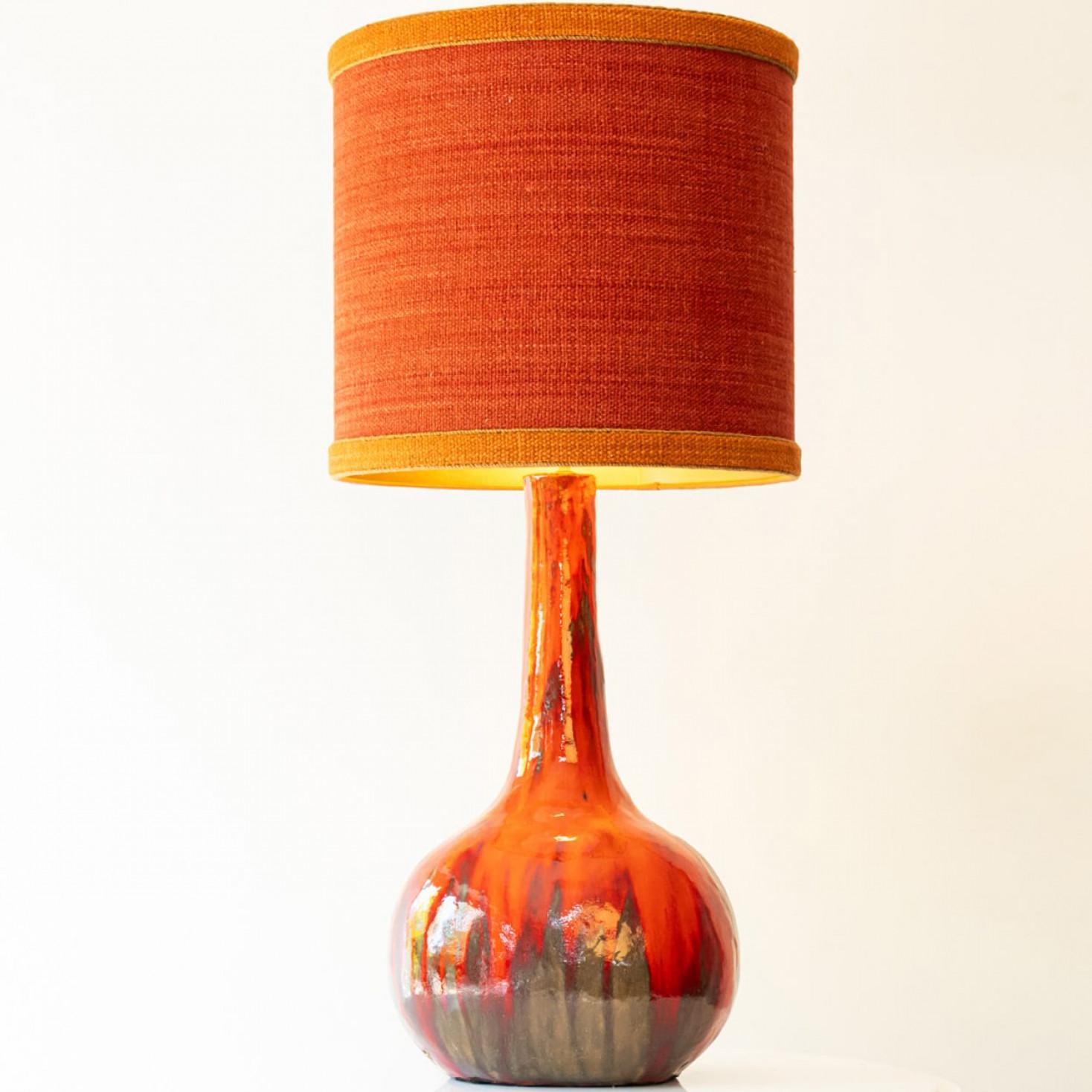 XXL Red Brown Ceramic FLoor Table Lamp, Lampshade by R. Houben, 1970 in vendita 1