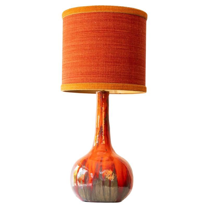 Lampe de table XXL en céramique rouge et Brown, abat-jour de R. Houben, 1970