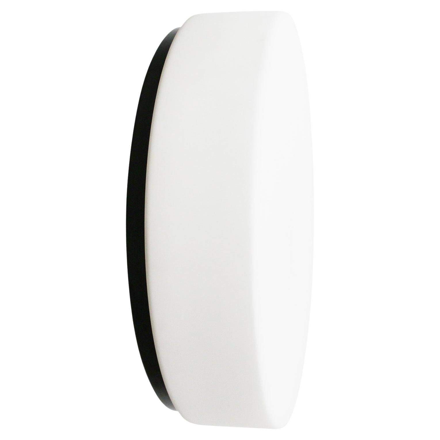 XXL Round White Mat Opaline Glass Flush Mount Lights Wall Sconce by BEGA Limburg For Sale