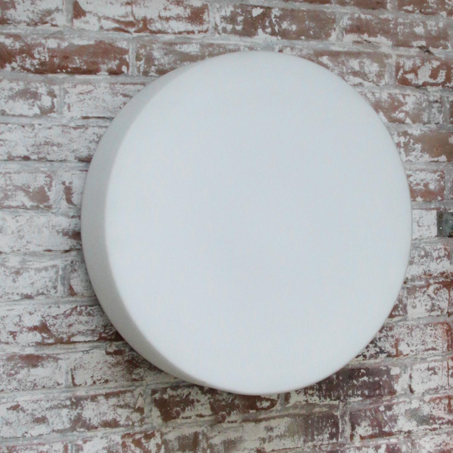 XXL Round White Mat Opaline Glass Flush Mount Lights Wall Sconce by BEGA Limburg For Sale 4