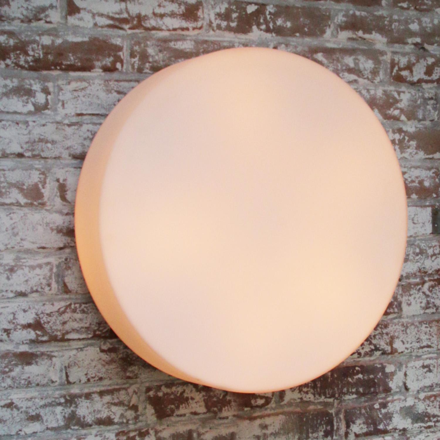 XXL Round White Mat Opaline Glass Flush Mount Lights Wall Sconce by BEGA Limburg For Sale 5